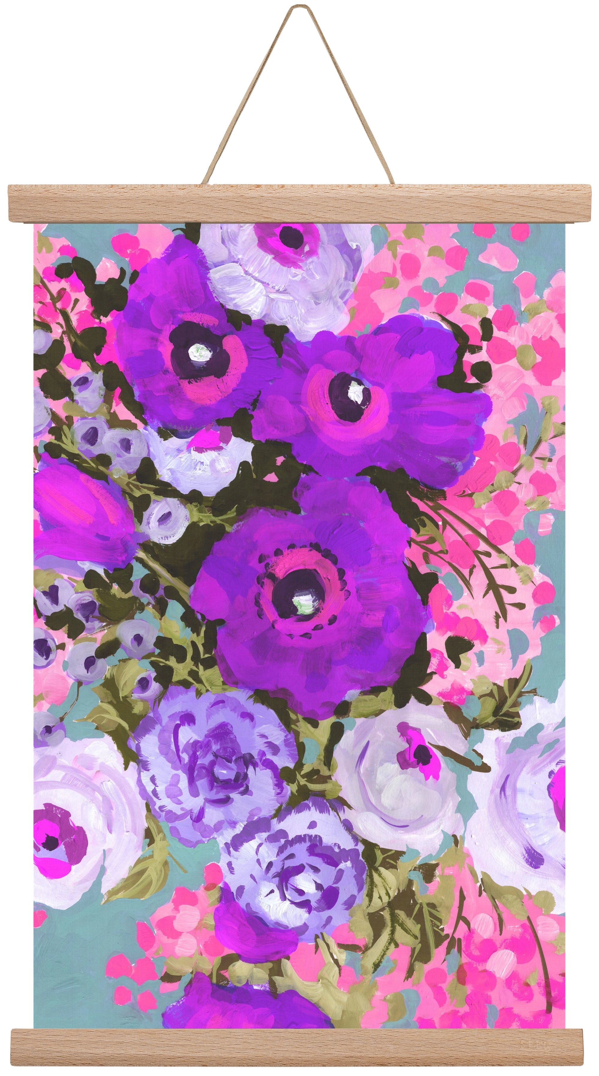 Purple And Rose Pink Bouqe, 30x45 cm (30x45 cm), Tölgy akasztó