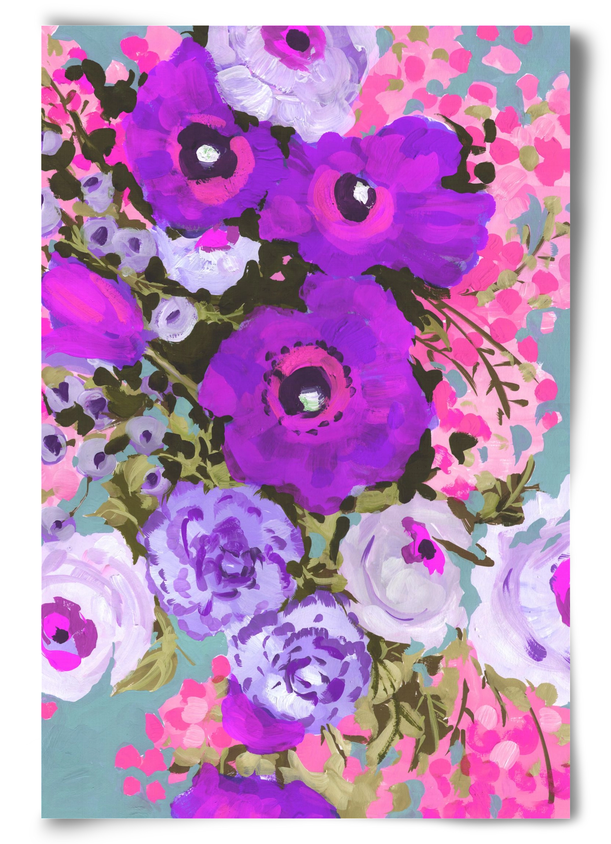 Purple And Rose Pink Bouqe, 60x90 cm, Keret nélkül