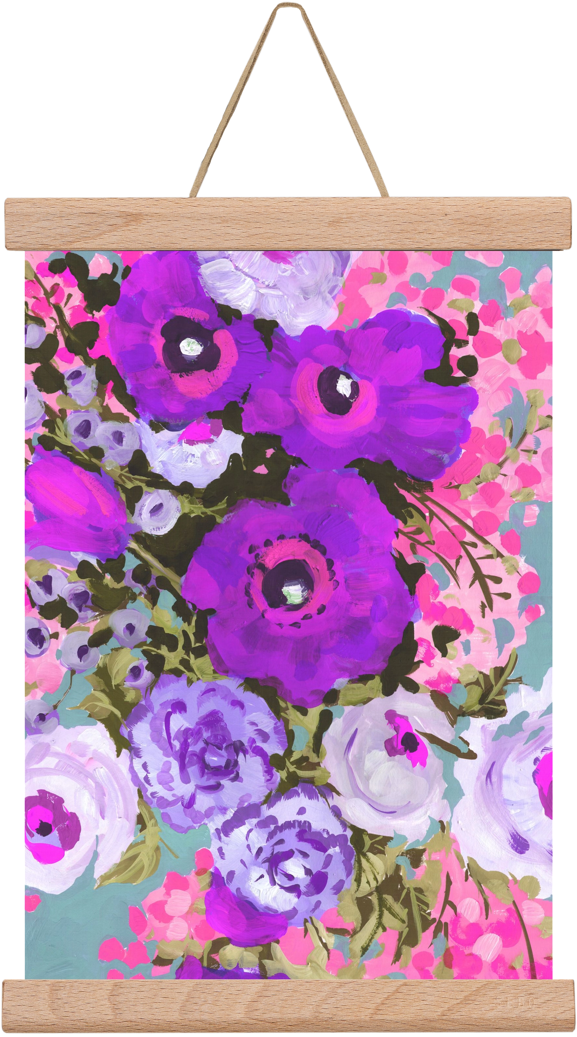 Purple And Rose Pink Bouqe, 20x30 cm (20x30 cm), Tölgy akasztó