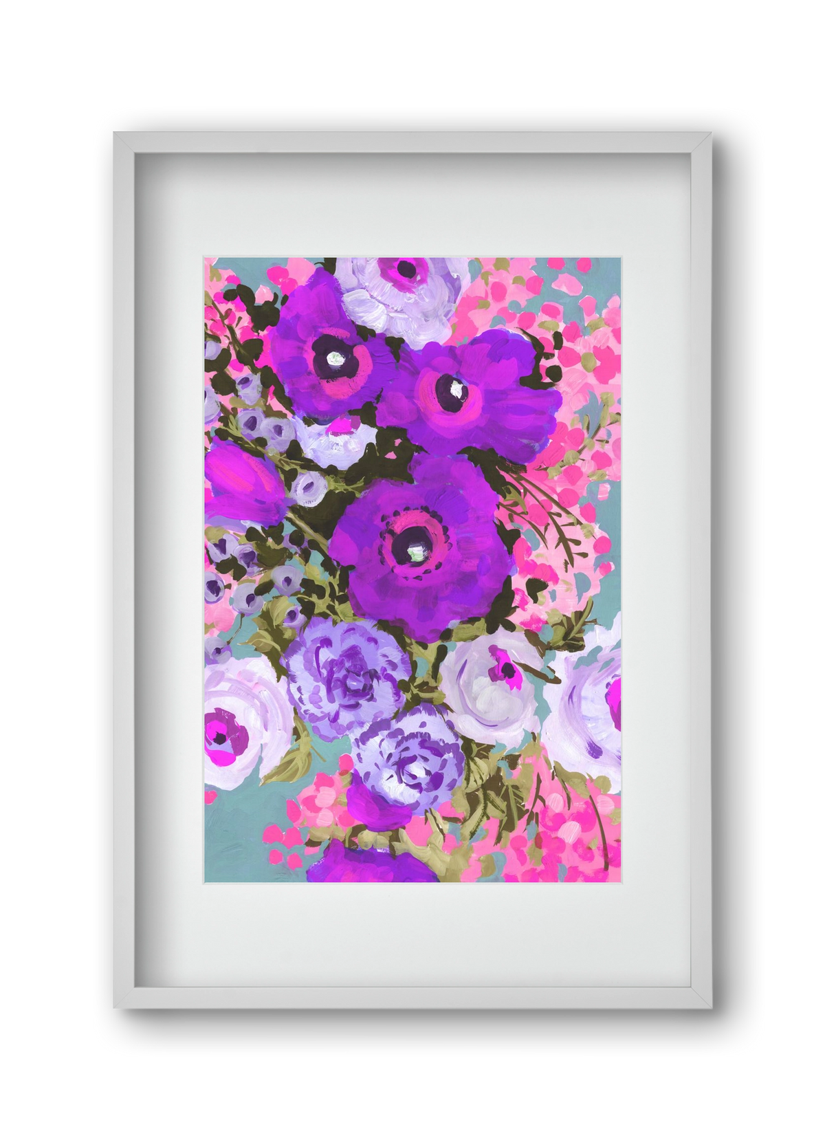 Purple And Rose Pink Bouqe, 30x45 cm (20x30 cm), Fehér keret, paszpartuval