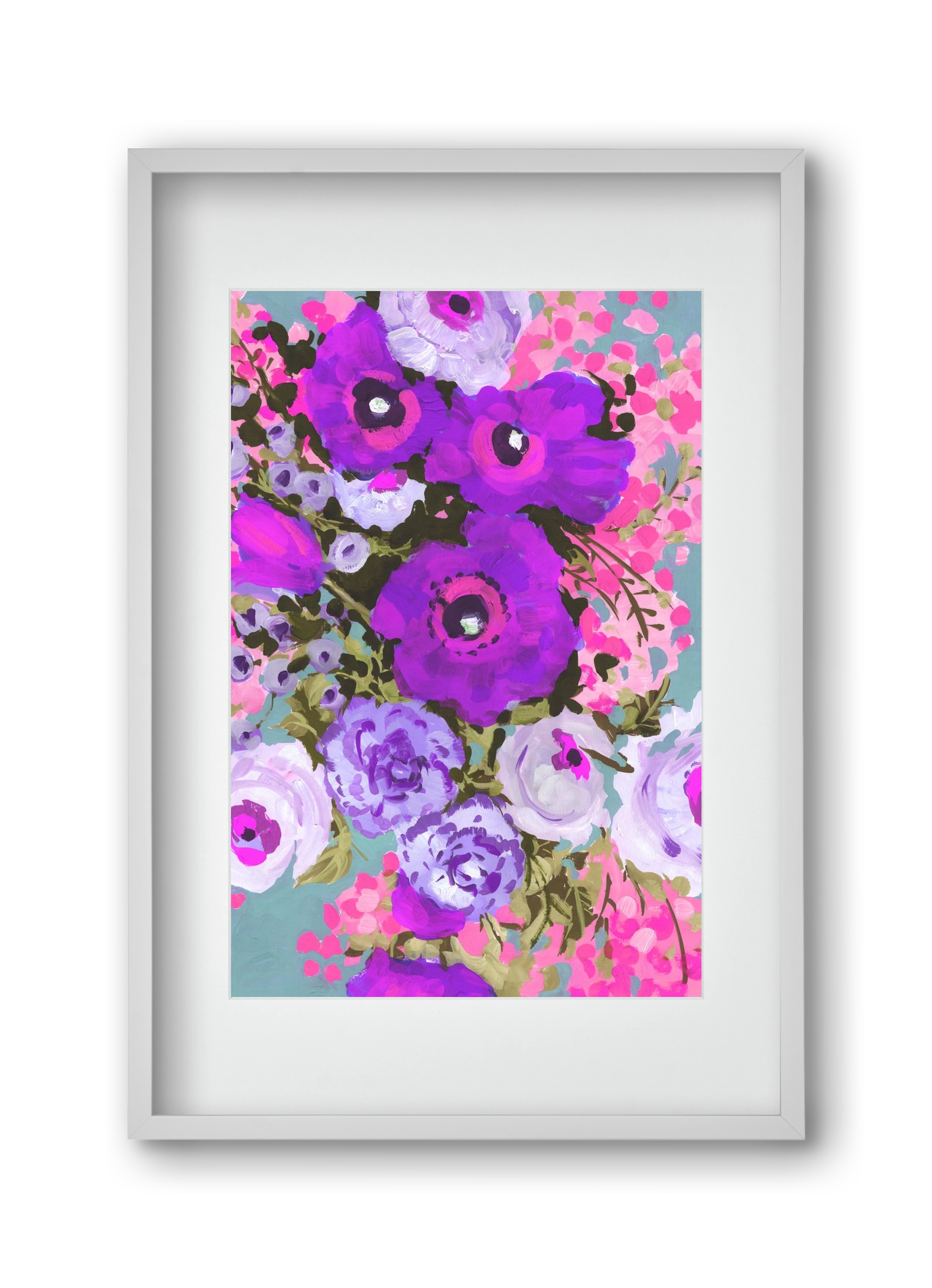 Purple And Rose Pink Bouqe, 30x45 cm (20x30 cm), Fehér keret, paszpartuval