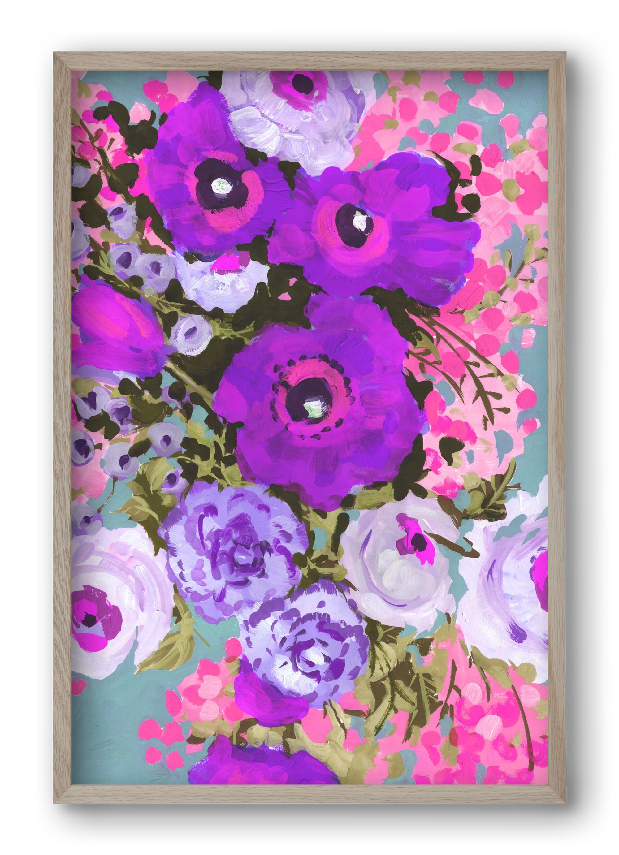 Purple And Rose Pink Bouqe, 40x60 cm (40x60 cm), Tölgy keret