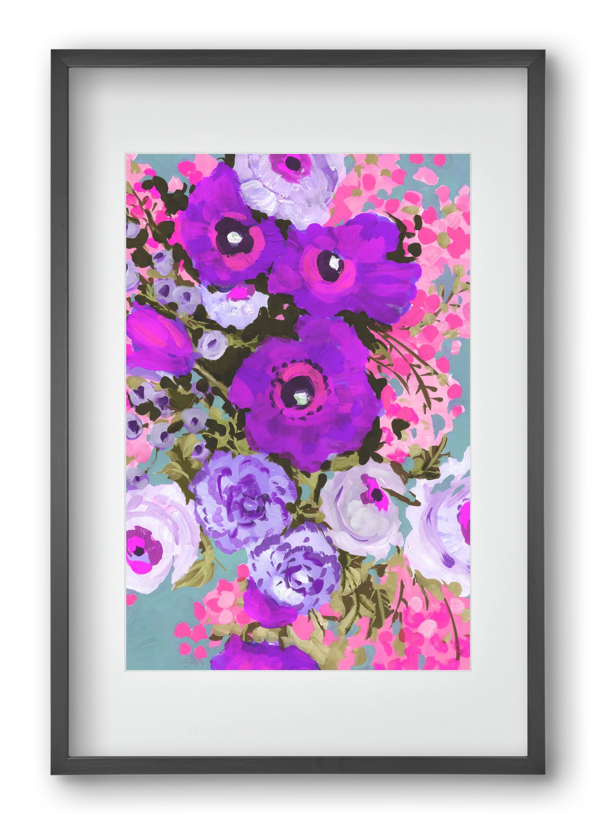 Purple And Rose Pink Bouqe, 40x60 cm (30x45 cm), Fekete keret, paszpartuval