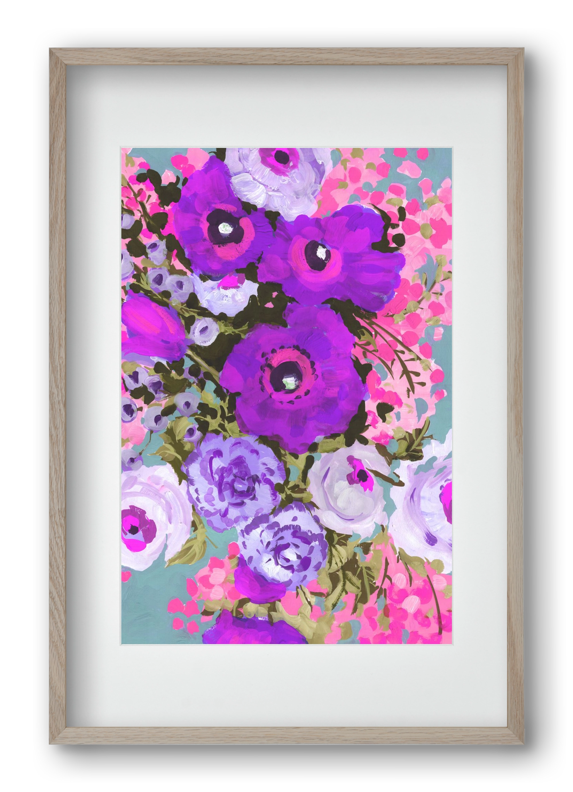 Purple And Rose Pink Bouqe, 40x60 cm (30x45 cm), Tölgy keret, paszpartuval