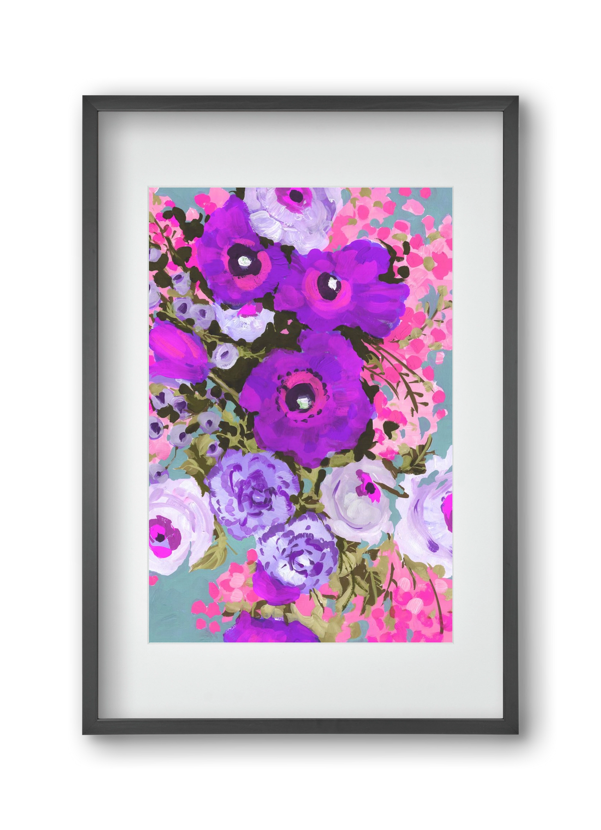 Purple And Rose Pink Bouqe, 30x45 cm (20x30 cm), Fekete keret, paszpartuval