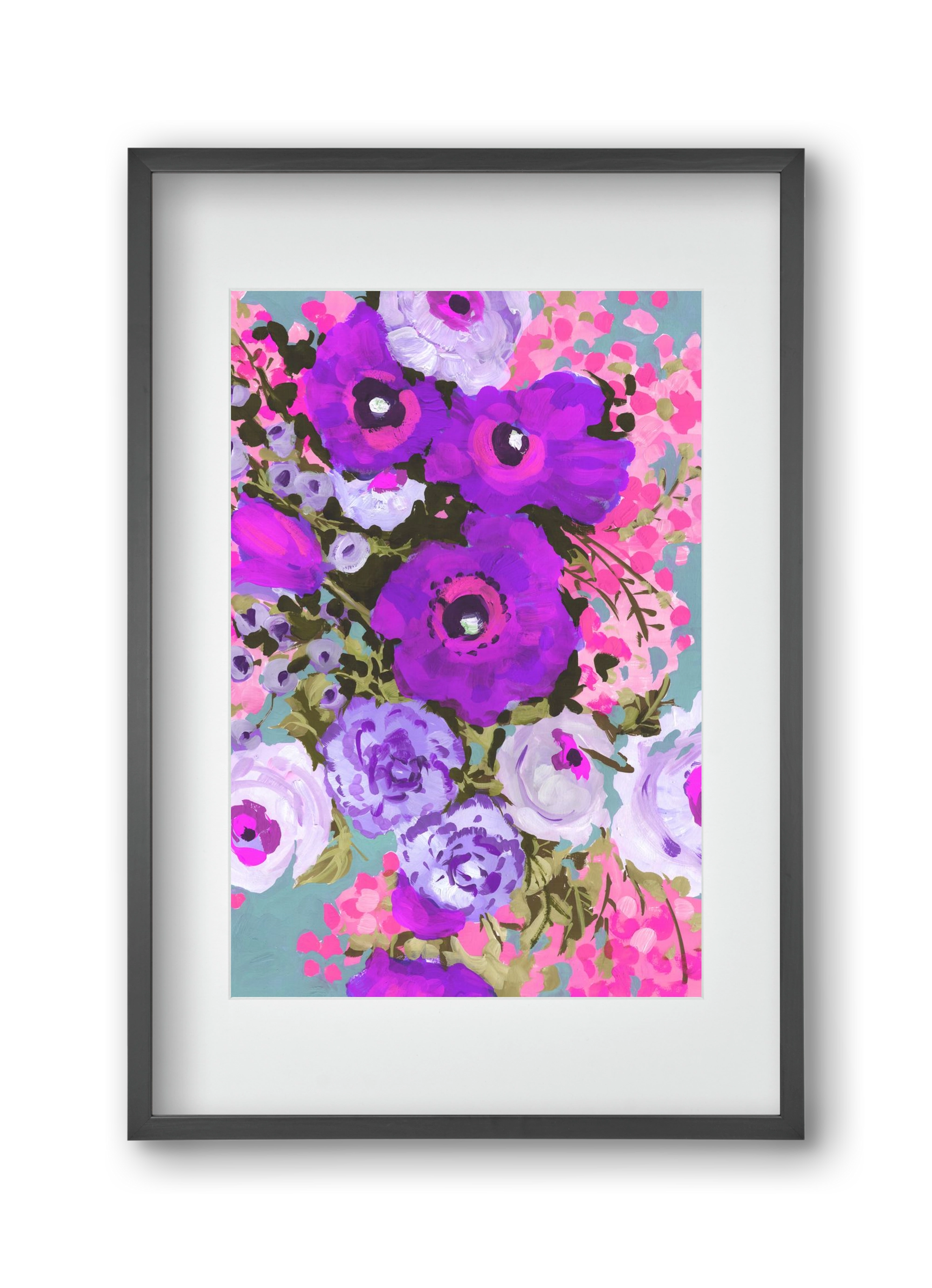 Purple And Rose Pink Bouqe, 30x45 cm (20x30 cm), Fekete keret, paszpartuval