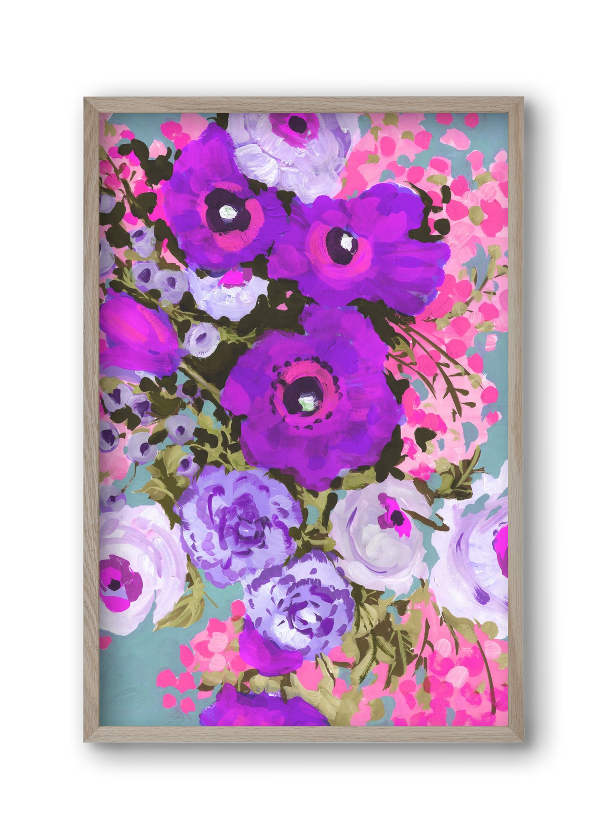 Purple And Rose Pink Bouqe, 30x45 cm (30x45 cm), Tölgy keret