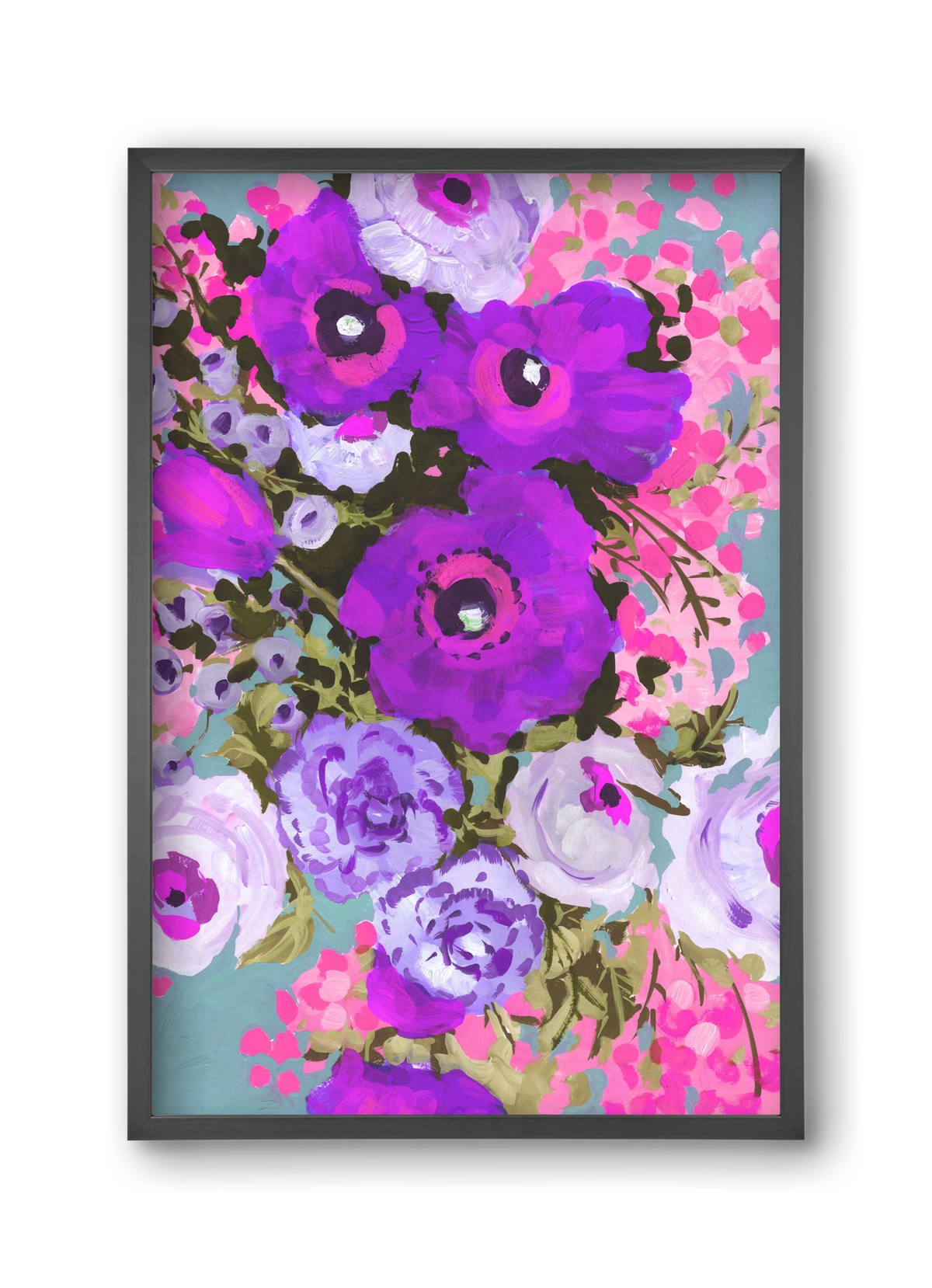 Purple And Rose Pink Bouqe, 30x45 cm (30x45 cm), Fekete keret
