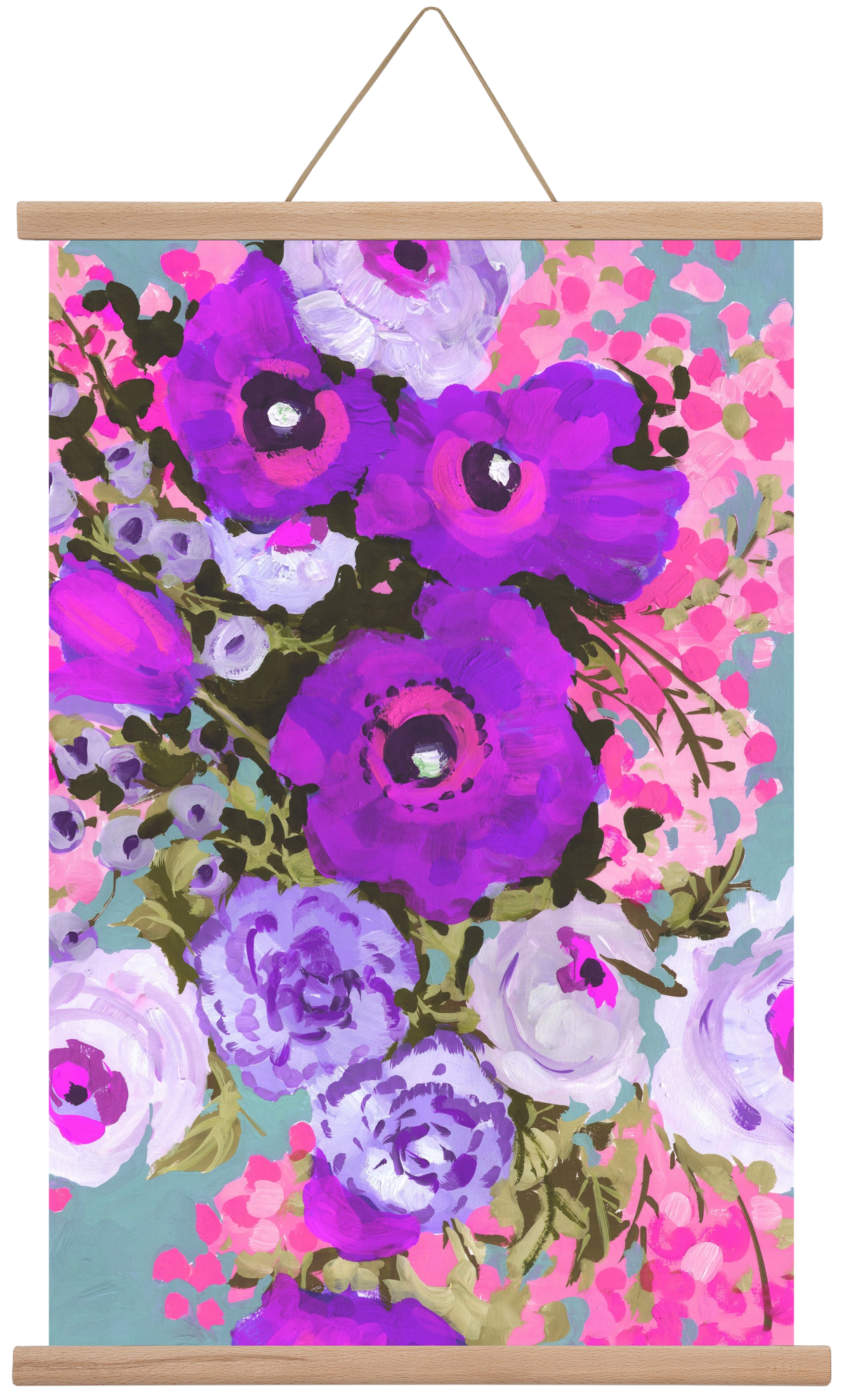 Purple And Rose Pink Bouqe, 40x60 cm (40x60 cm), Tölgy akasztó