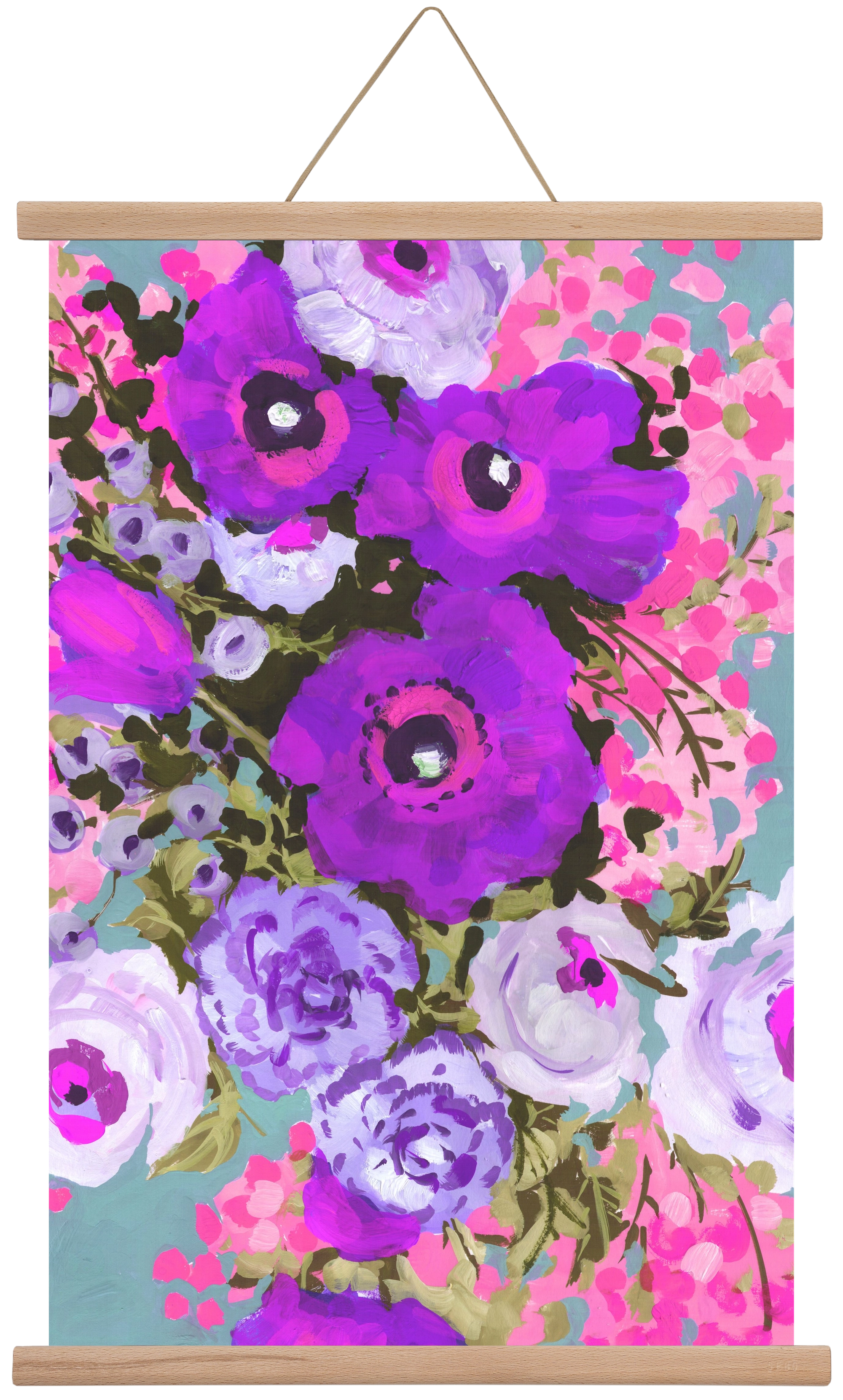 Purple And Rose Pink Bouqe, 40x60 cm (40x60 cm), Tölgy akasztó