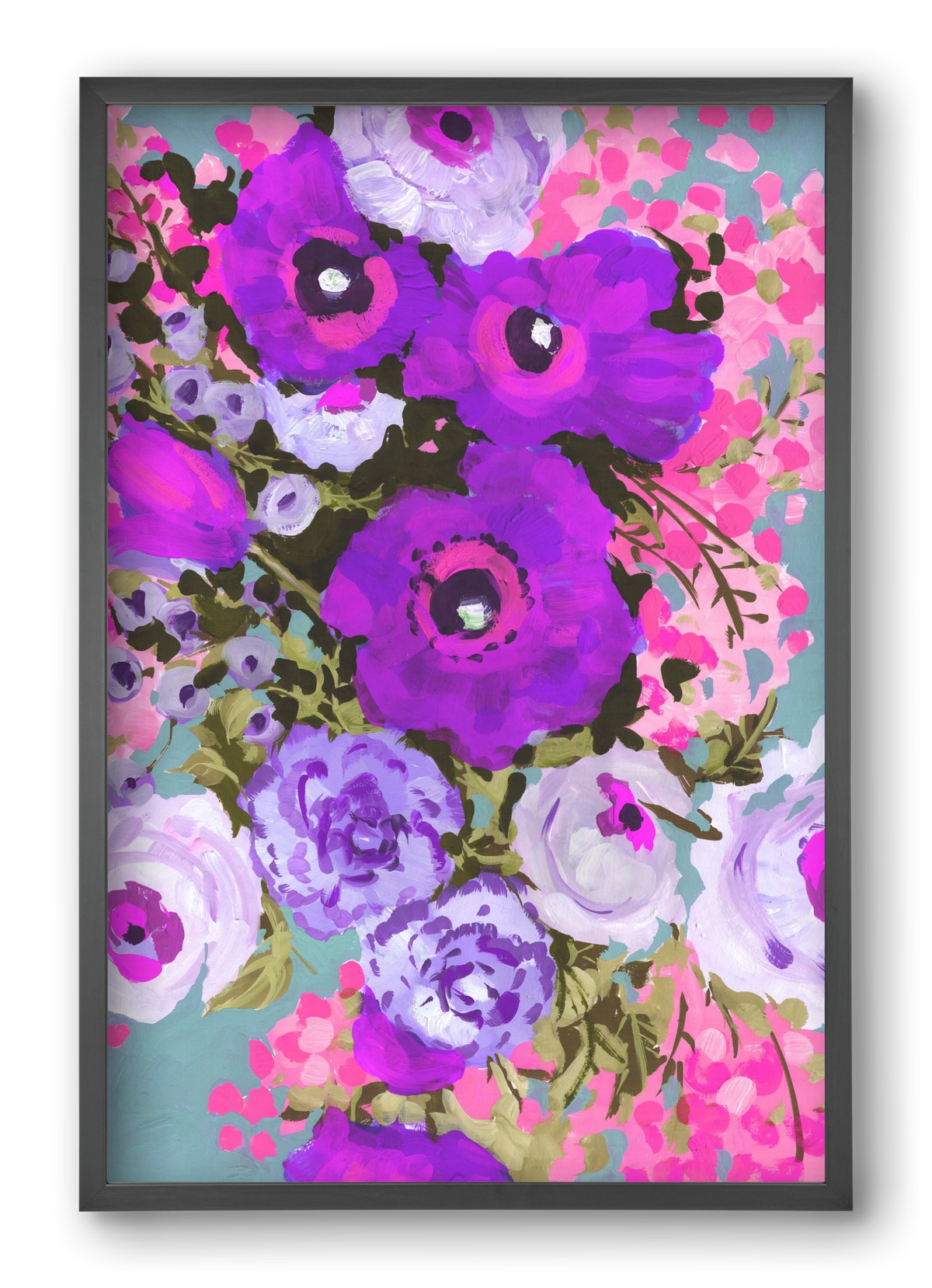 Purple And Rose Pink Bouqe, 40x60 cm (40x60 cm), Fekete keret