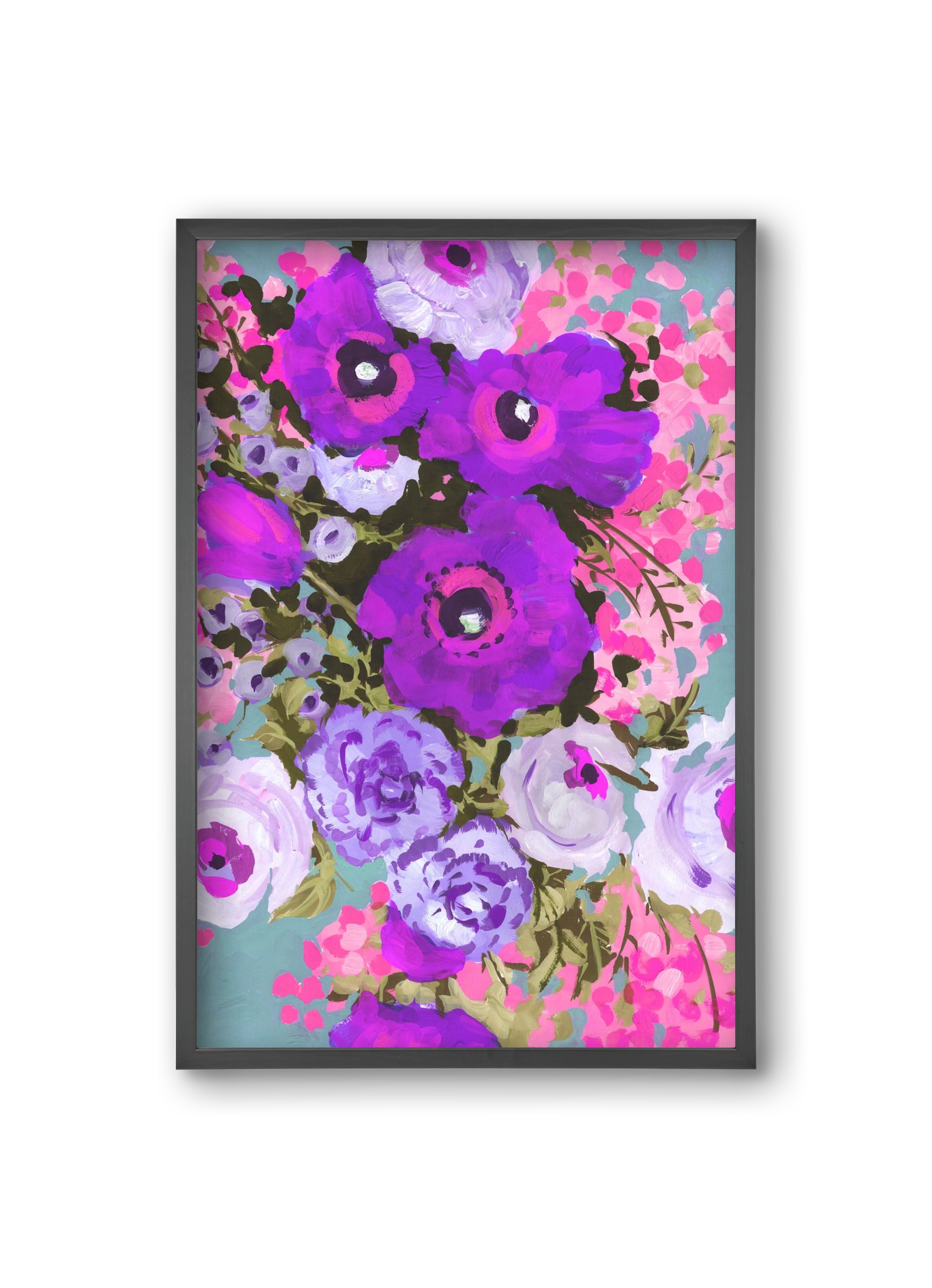 Purple And Rose Pink Bouqe, 20x30 cm (20x30 cm), Fekete keret