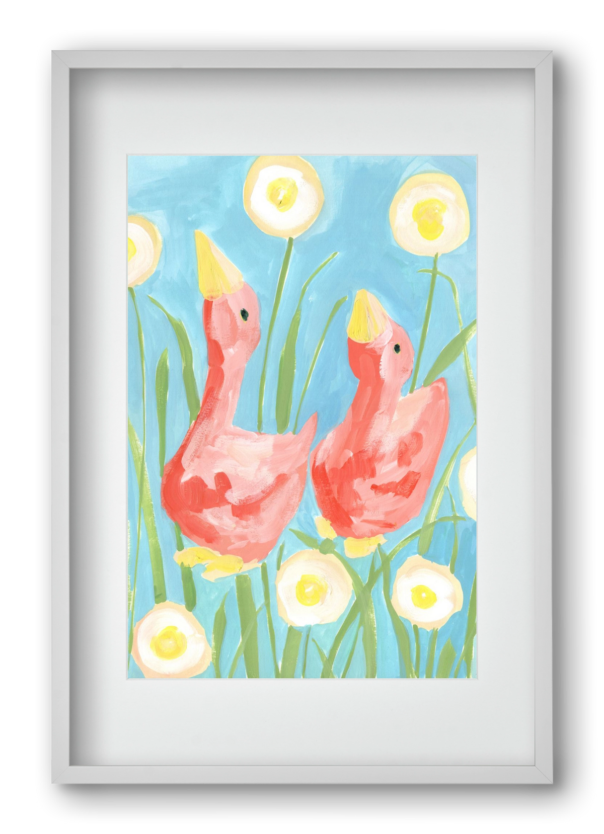 Coral Geese In The Garde, 40x60 cm (30x45 cm), Fehér keret, paszpartuval