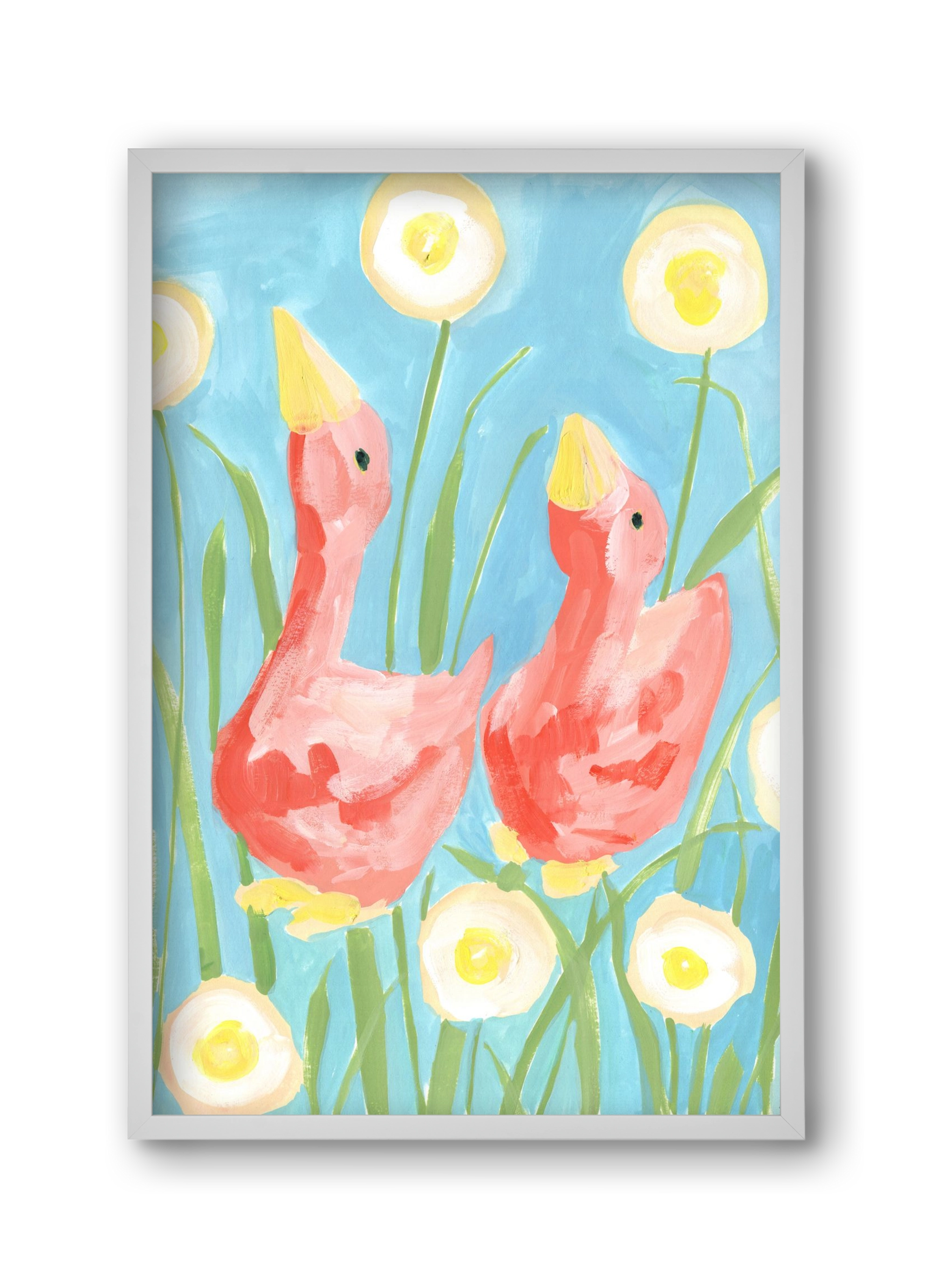 Coral Geese In The Garde, 30x45 cm (30x45 cm), Fehér keret