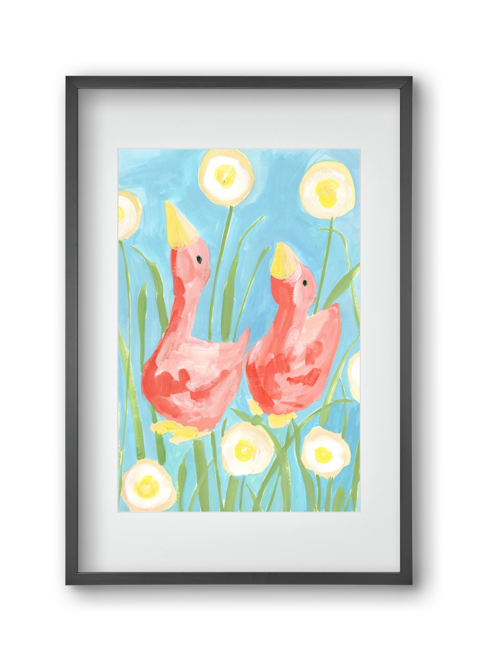 Coral Geese In The Garde, 30x45 cm (20x30 cm), Fekete keret, paszpartuval
