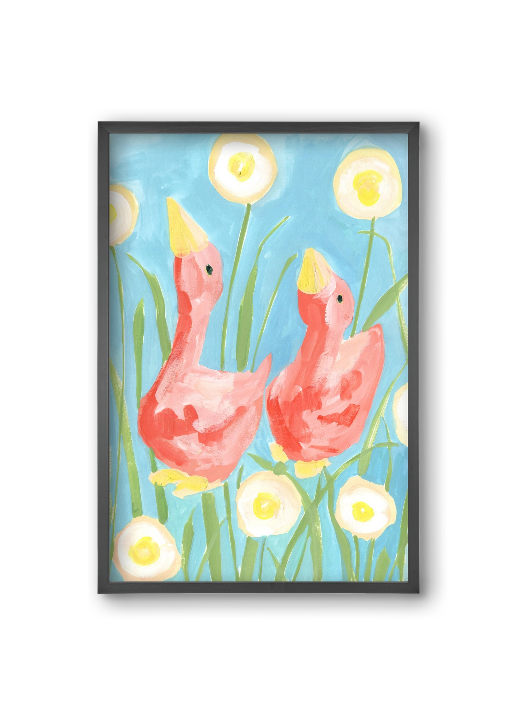 Coral Geese In The Garde, 20x30 cm (20x30 cm), Fekete keret