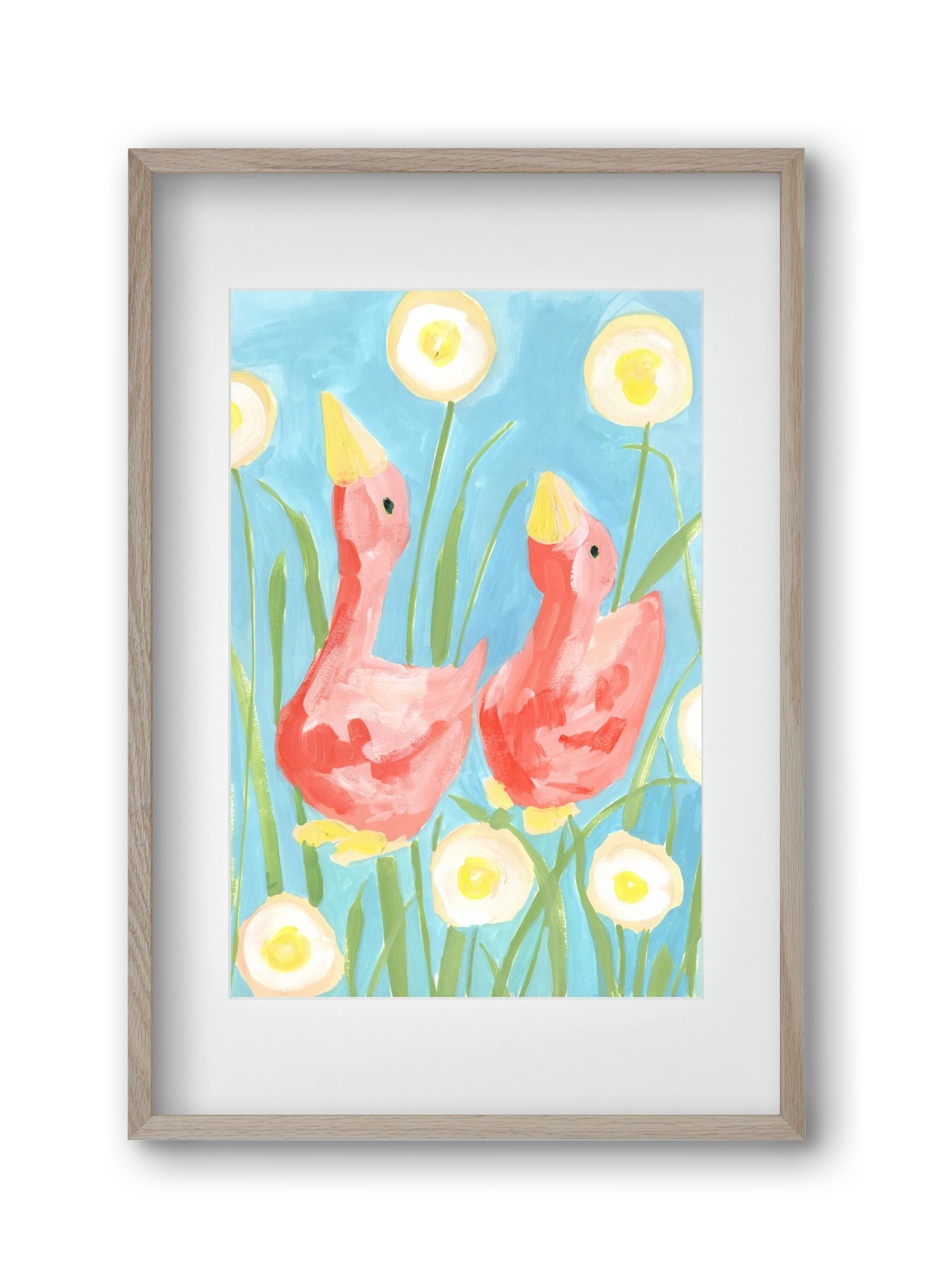 Coral Geese In The Garde, 30x45 cm (20x30 cm), Tölgy keret, paszpartuval