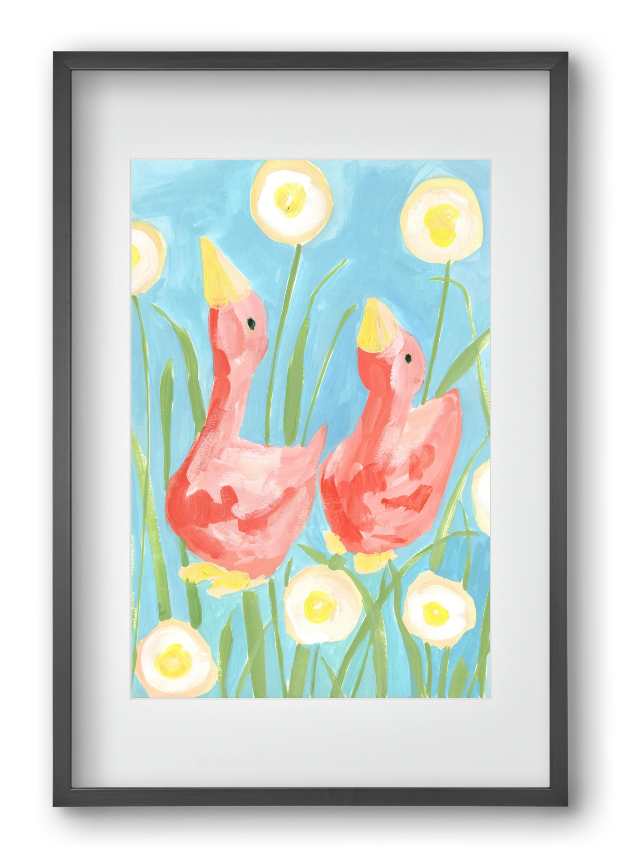 Coral Geese In The Garde, 40x60 cm (30x45 cm), Fekete keret, paszpartuval