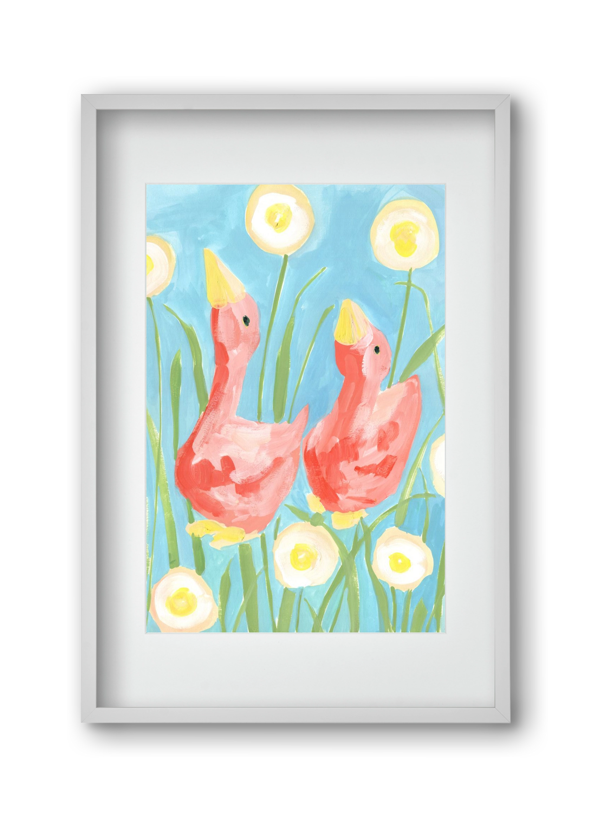 Coral Geese In The Garde, 30x45 cm (20x30 cm), Fehér keret, paszpartuval