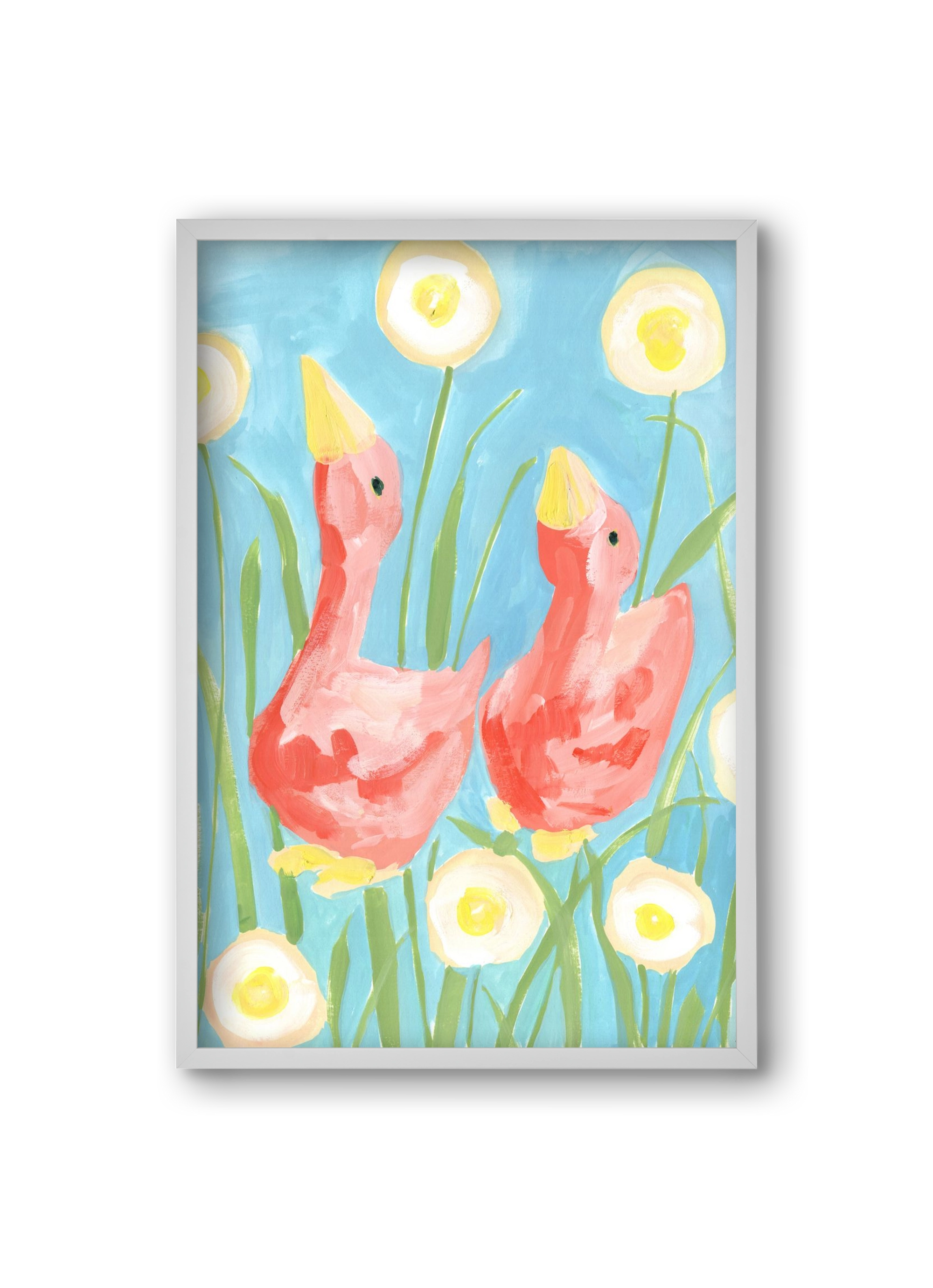 Coral Geese In The Garde, 20x30 cm (20x30 cm), Fehér keret
