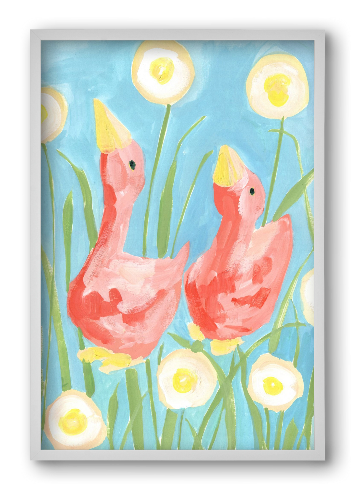Coral Geese In The Garde, 40x60 cm (40x60 cm), Fehér keret