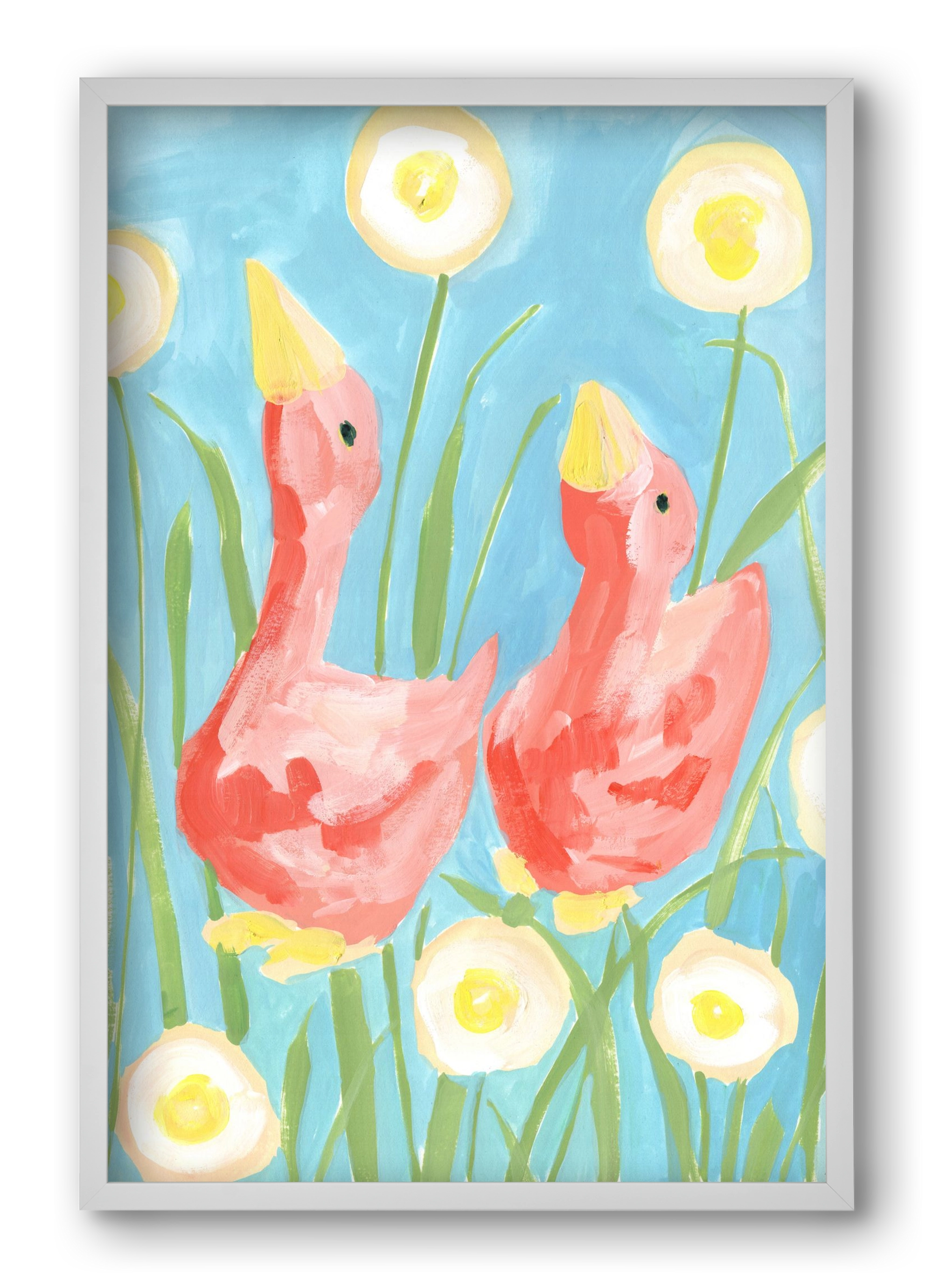Coral Geese In The Garde, 40x60 cm (40x60 cm), Fehér keret