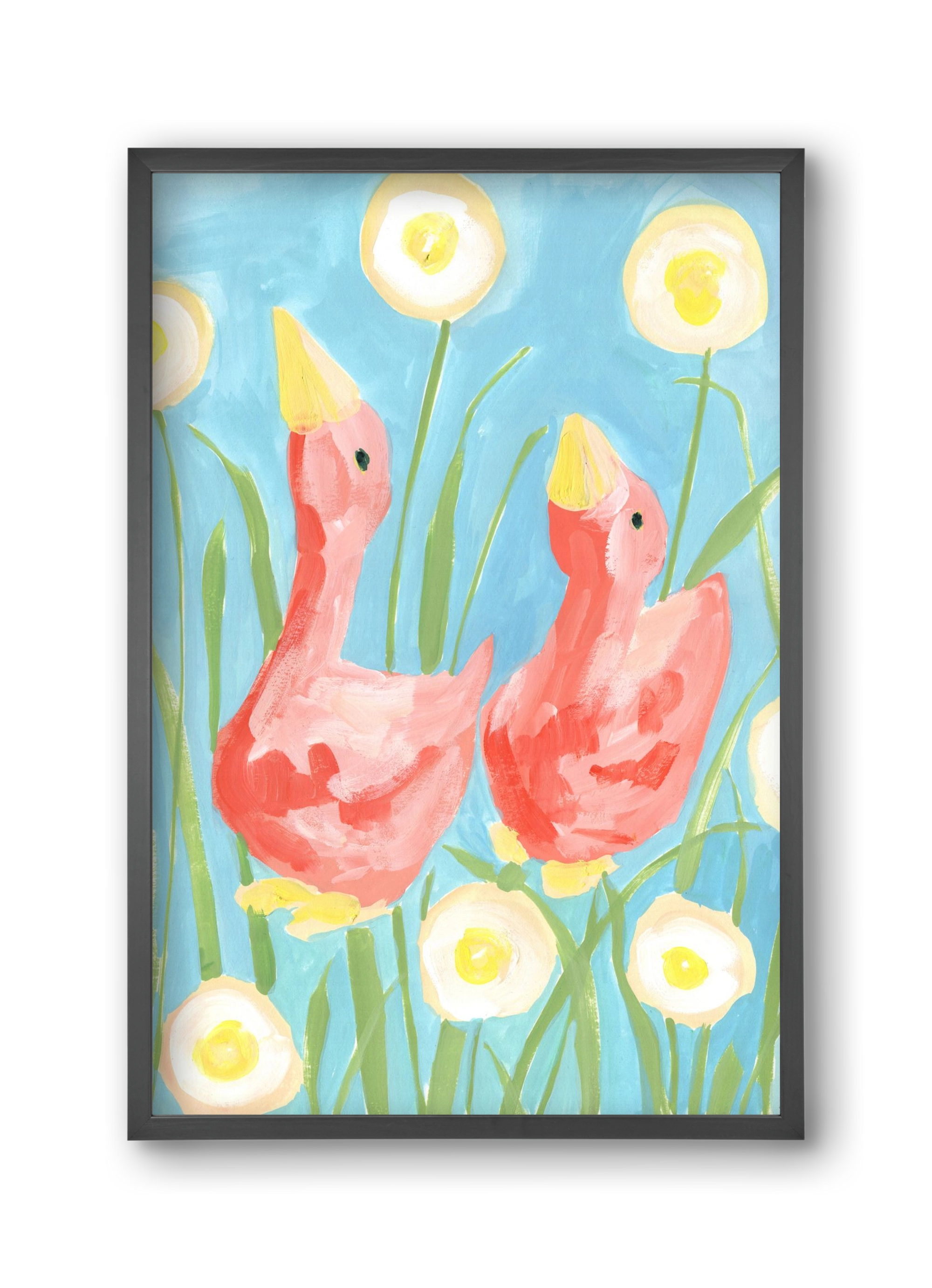 Coral Geese In The Garde, 30x45 cm (30x45 cm), Fekete keret