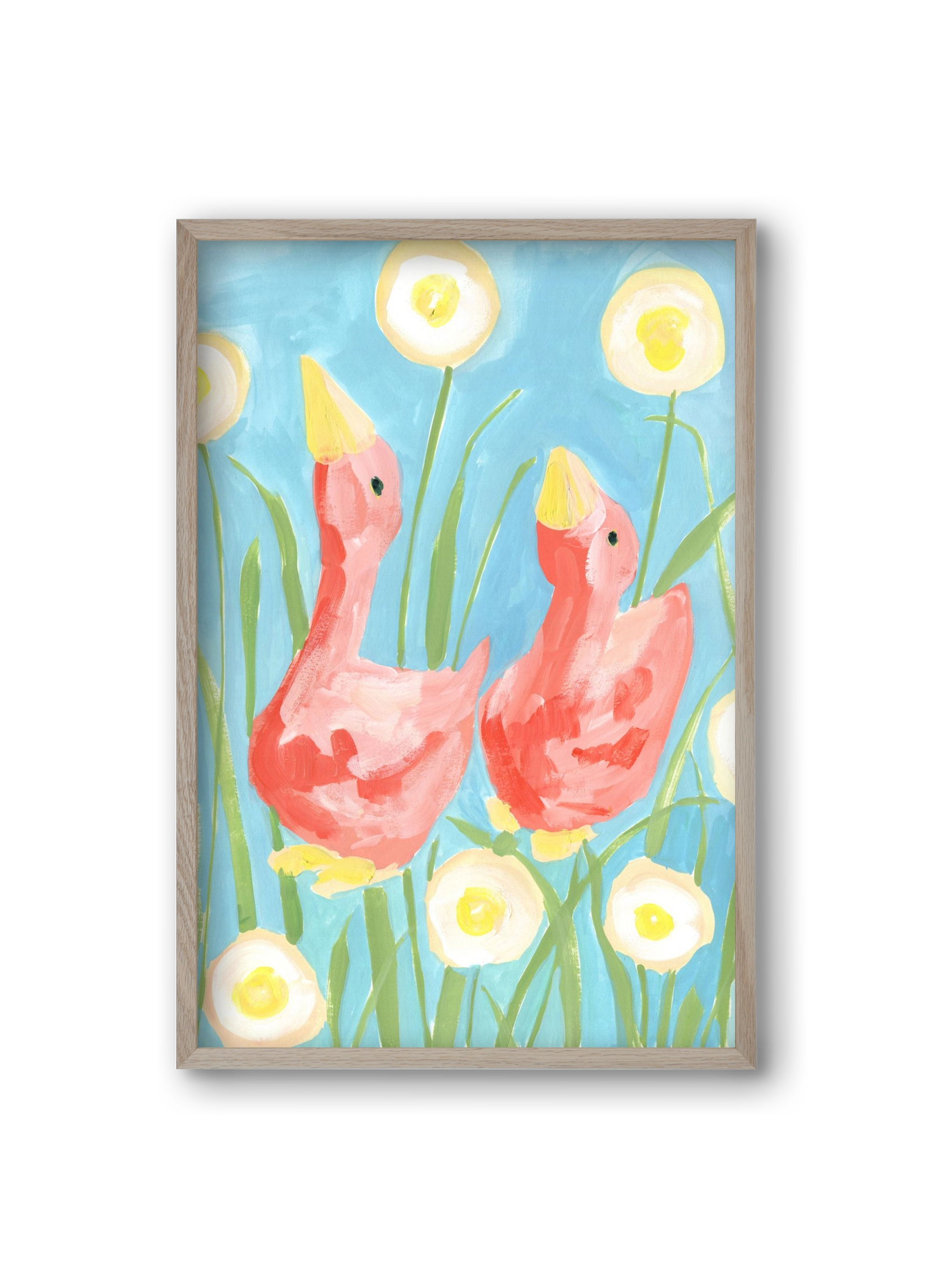 Coral Geese In The Garde, 20x30 cm (20x30 cm), Tölgy keret