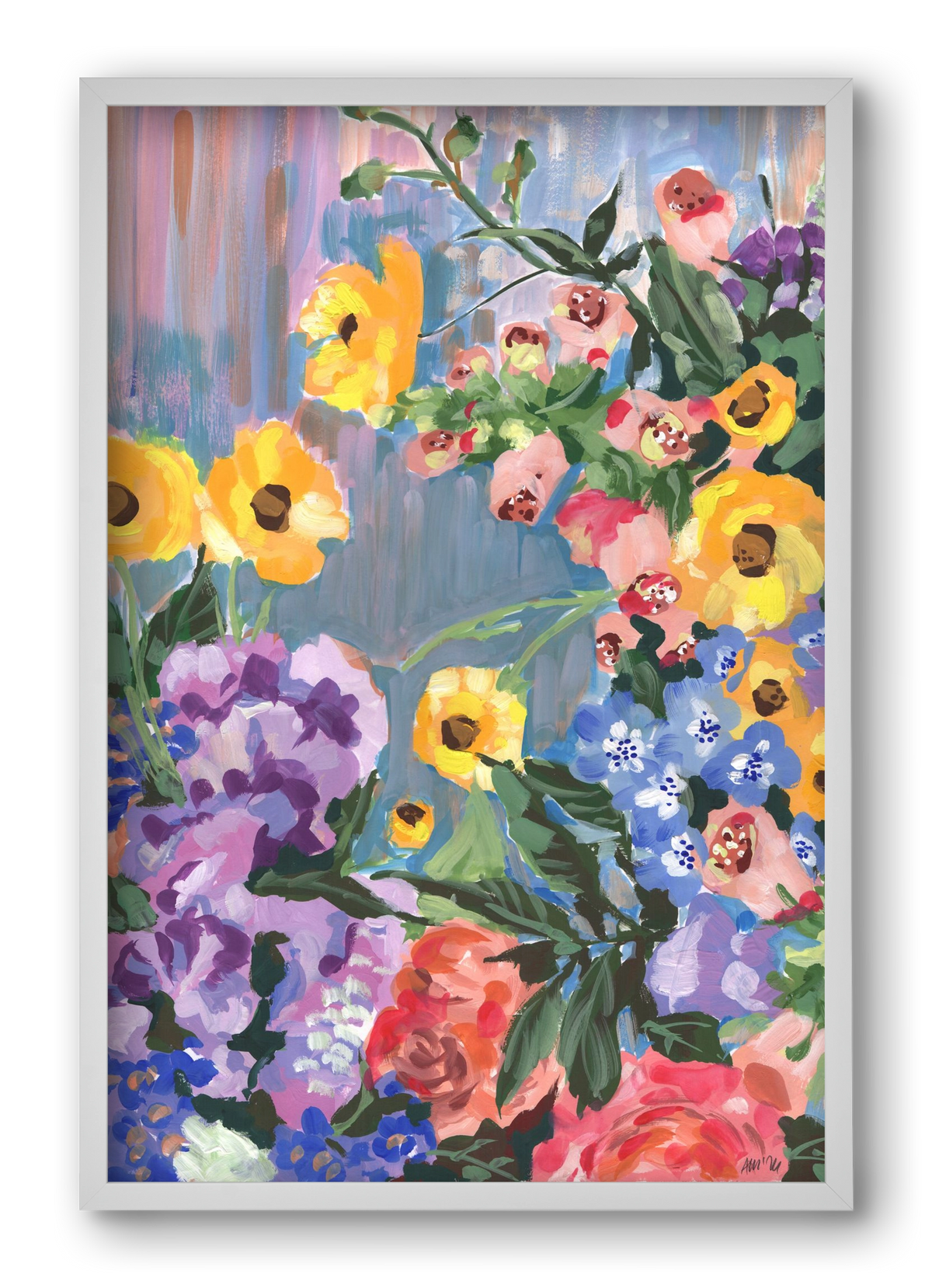 Retro Floral Bouqet, 40x60 cm (40x60 cm), Fehér keret