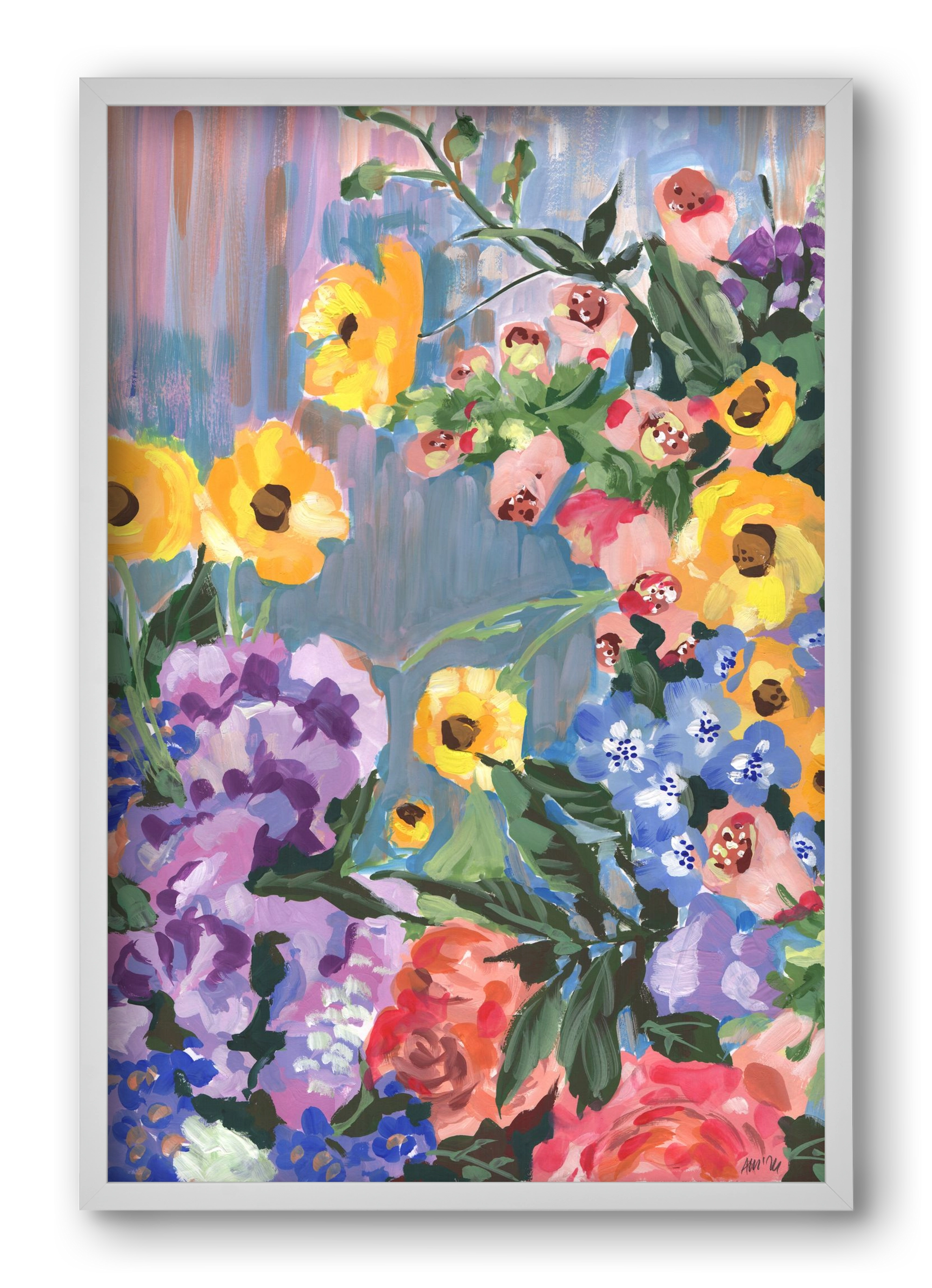 Retro Floral Bouqet, 40x60 cm (40x60 cm), Fehér keret
