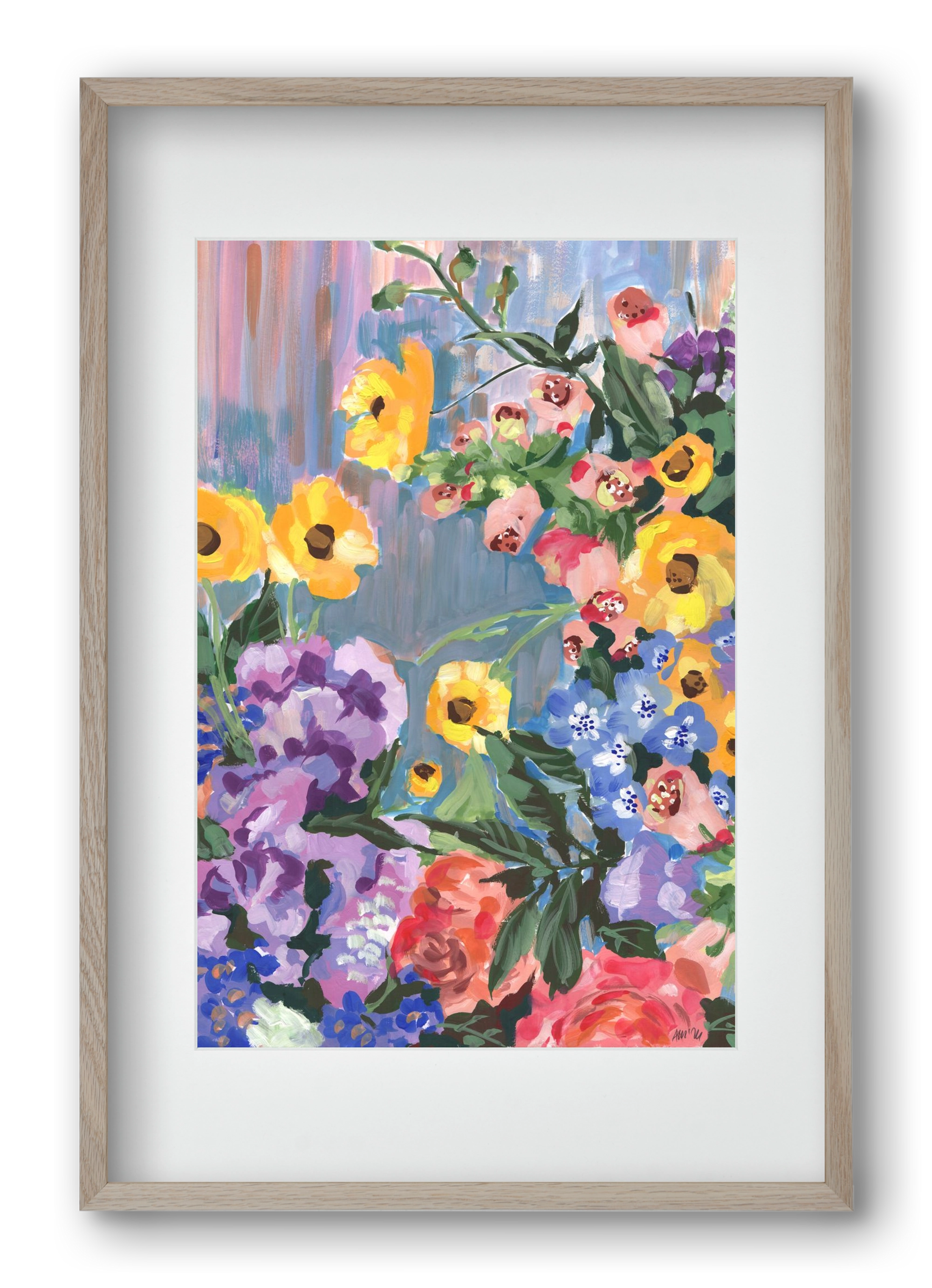 Retro Floral Bouqet, 40x60 cm (30x45 cm), Tölgy keret, paszpartuval