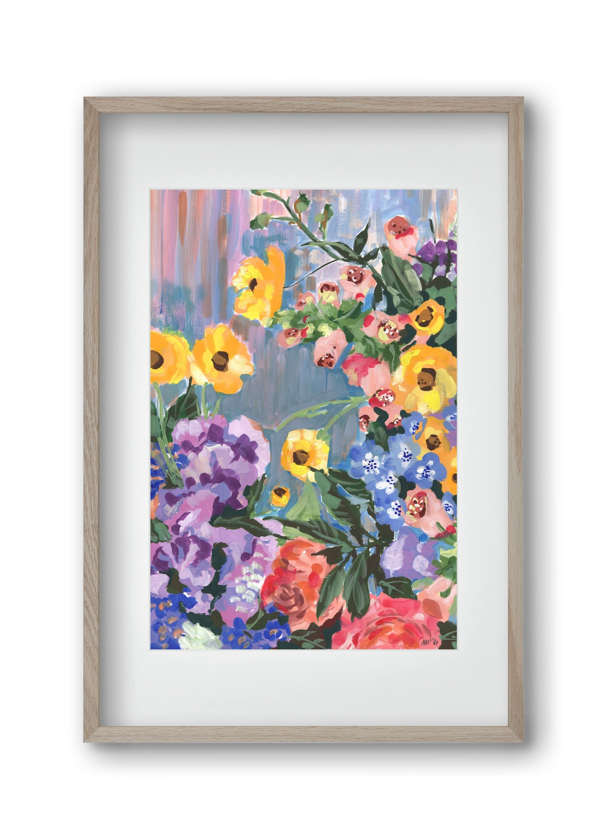 Retro Floral Bouqet, 30x45 cm (20x30 cm), Tölgy keret, paszpartuval