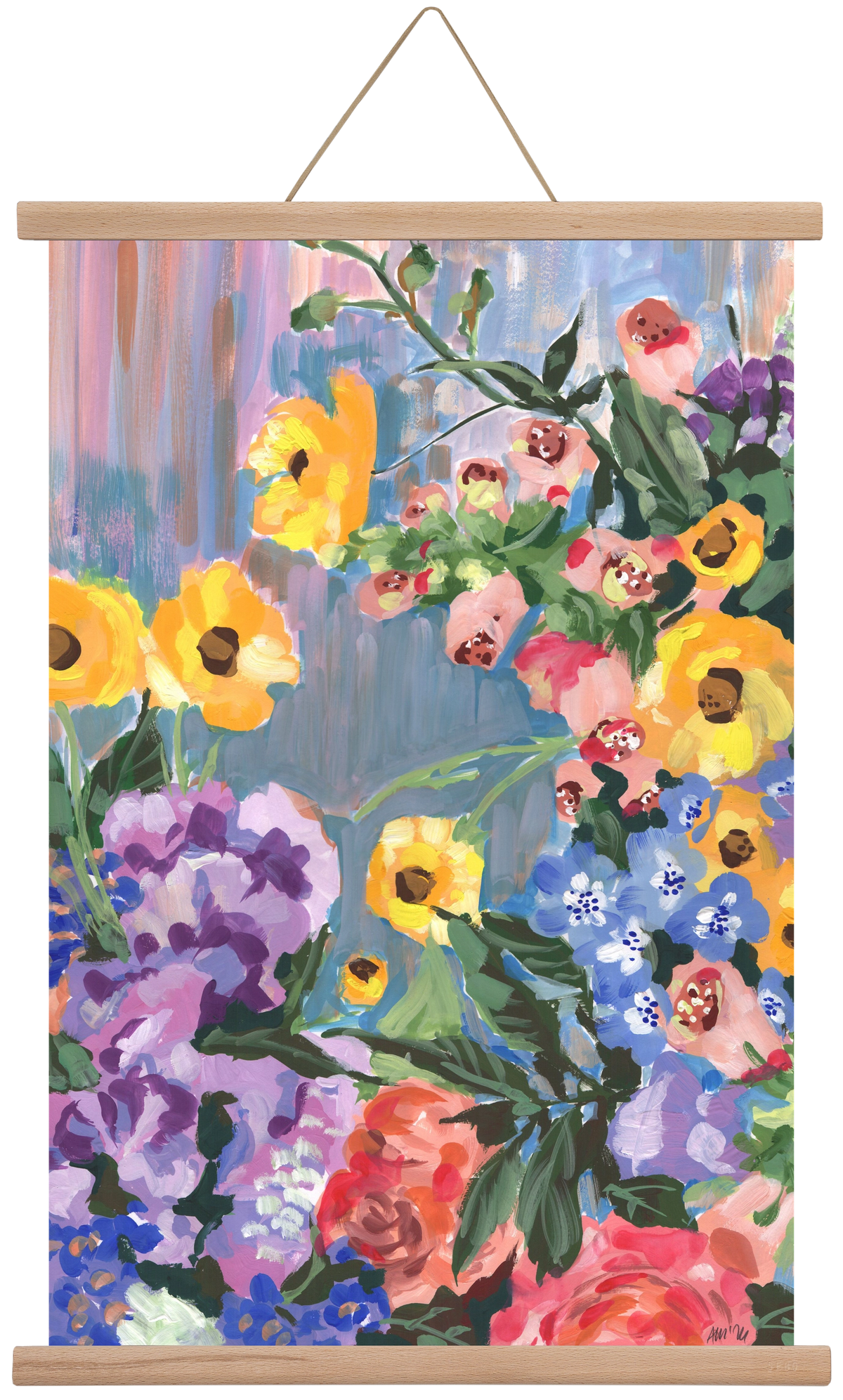 Retro Floral Bouqet, 40x60 cm (40x60 cm), Tölgy akasztó