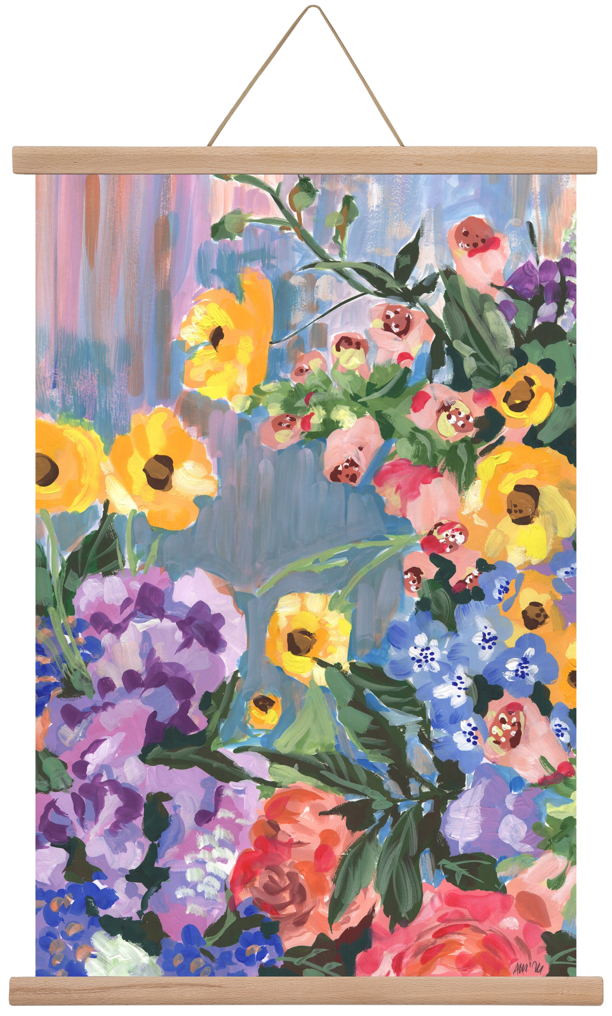 Retro Floral Bouqet, 40x60 cm (40x60 cm), Tölgy akasztó