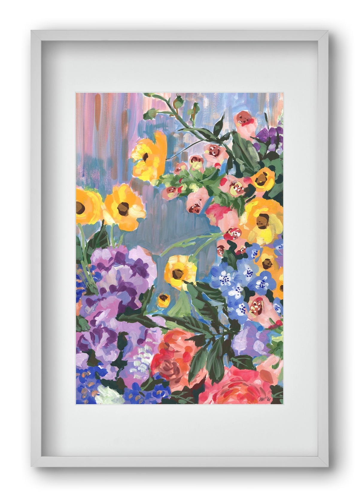 Retro Floral Bouqet, 40x60 cm (30x45 cm), Fehér keret, paszpartuval