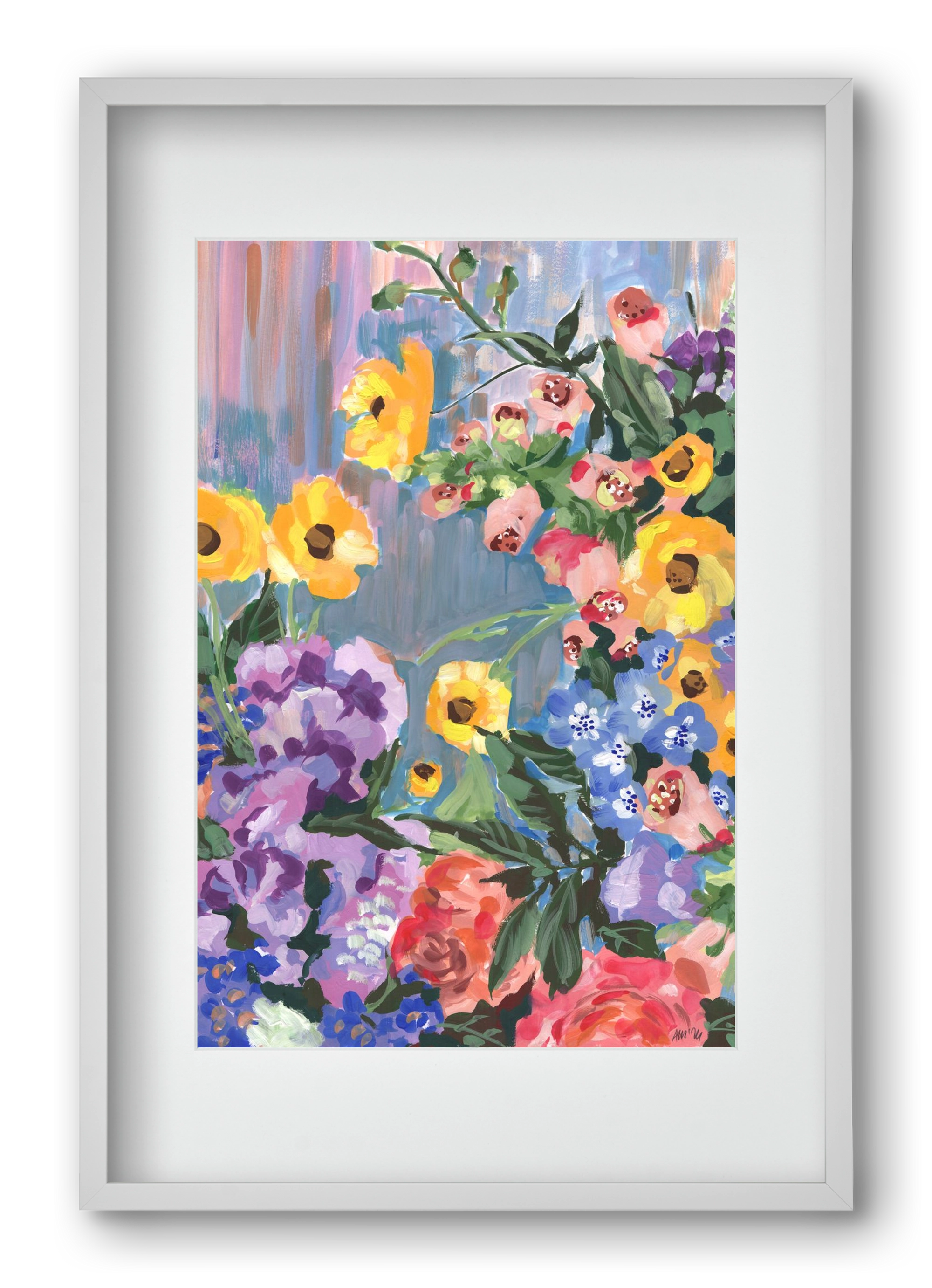 Retro Floral Bouqet, 40x60 cm (30x45 cm), Fehér keret, paszpartuval