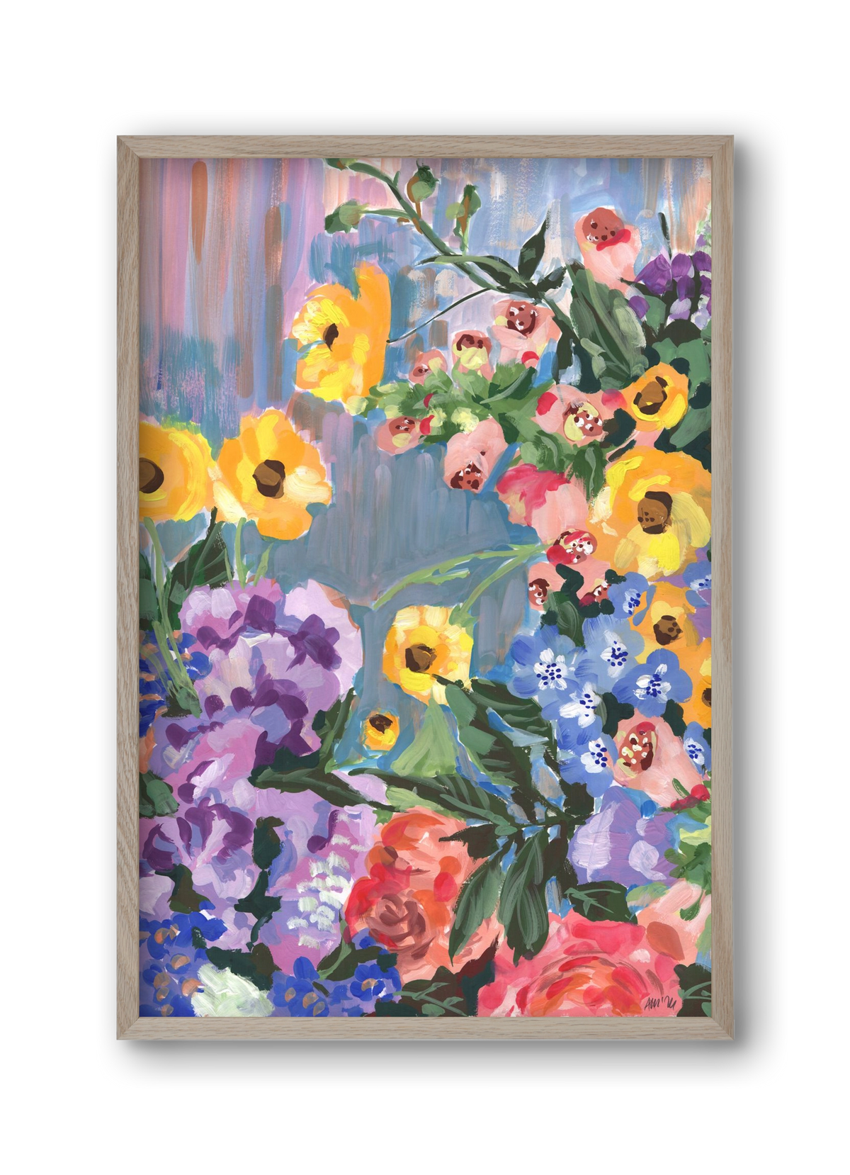 Retro Floral Bouqet, 30x45 cm (30x45 cm), Tölgy keret