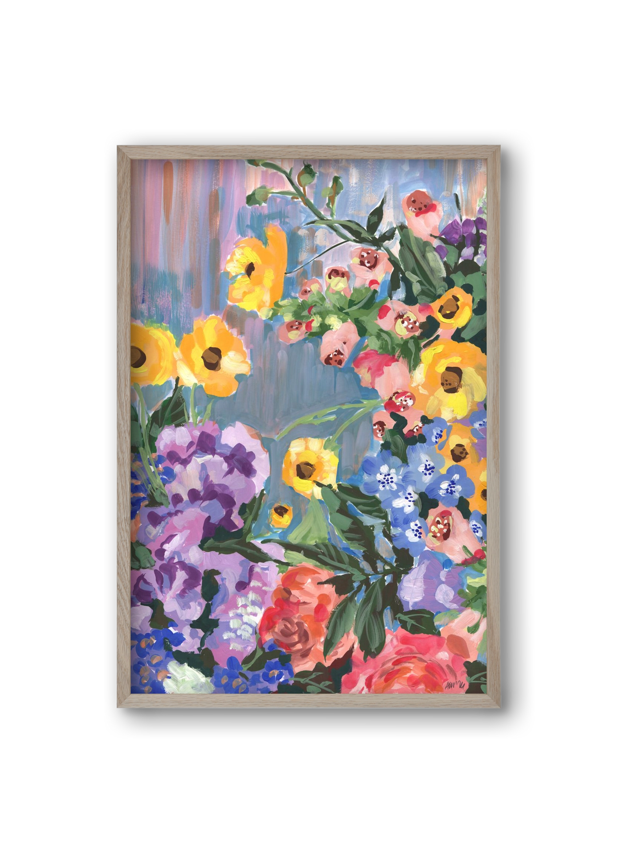 Retro Floral Bouqet, 20x30 cm (20x30 cm), Tölgy keret