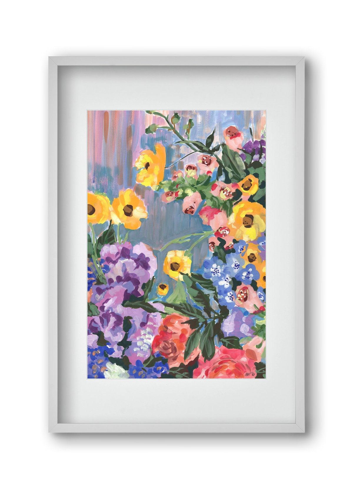 Retro Floral Bouqet, 30x45 cm (20x30 cm), Fehér keret, paszpartuval