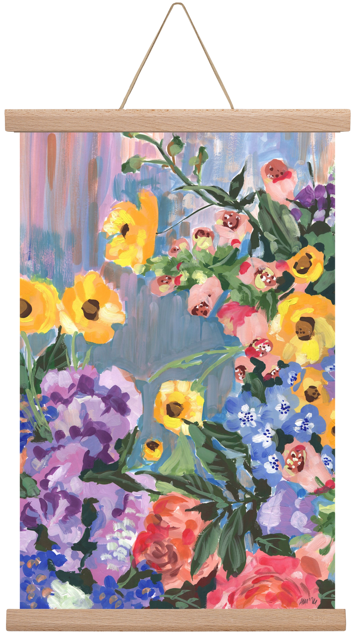 Retro Floral Bouqet, 30x45 cm (30x45 cm), Tölgy akasztó