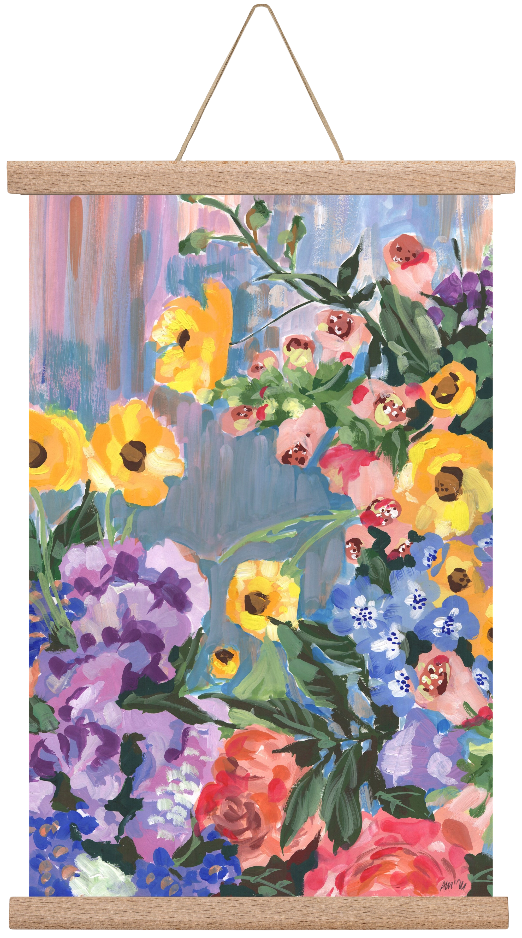 Retro Floral Bouqet, 30x45 cm (30x45 cm), Tölgy akasztó
