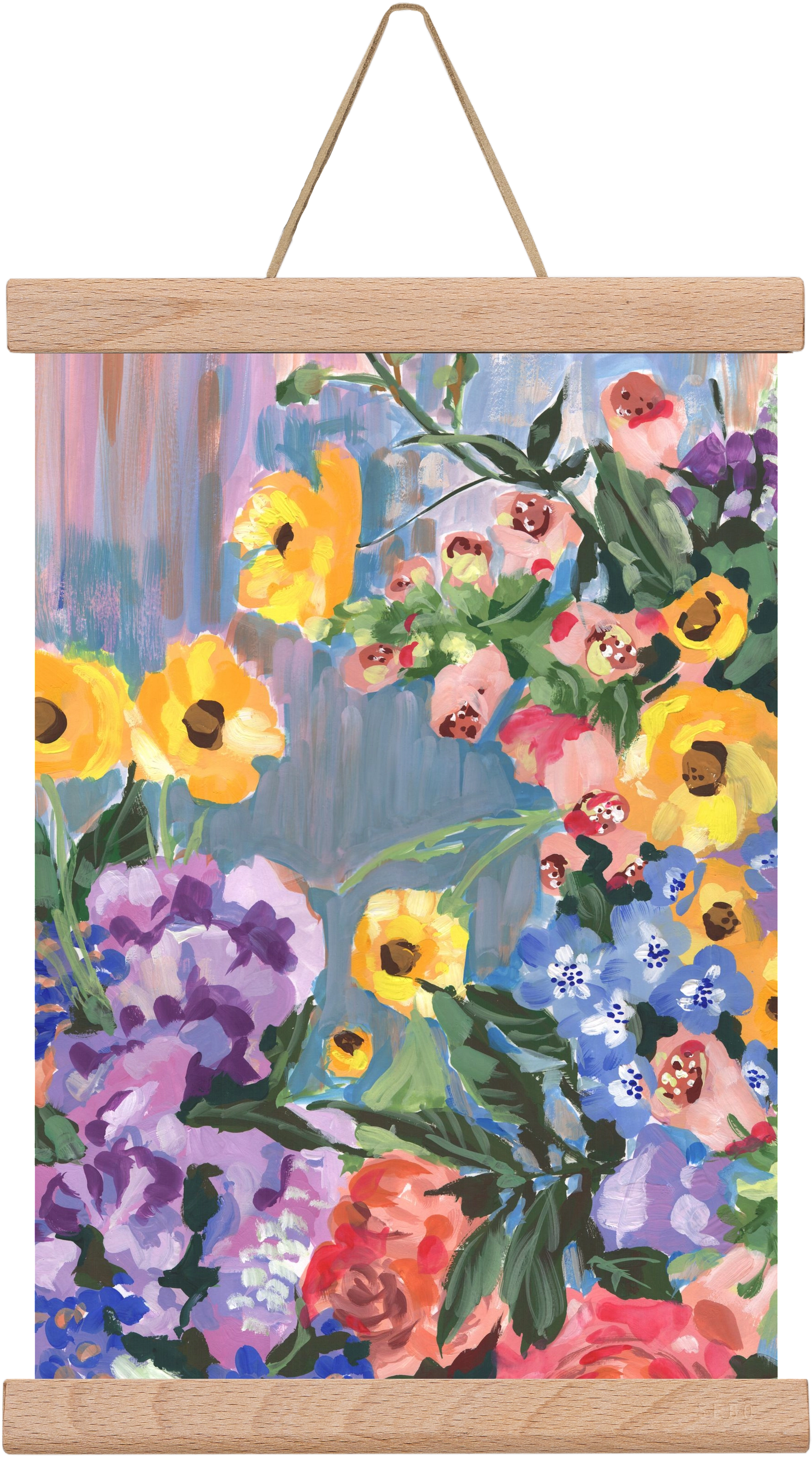 Retro Floral Bouqet, 20x30 cm (20x30 cm), Tölgy akasztó