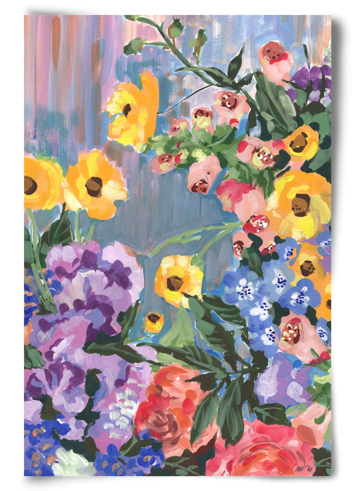 Retro Floral Bouqet, 60x90 cm, Keret nélkül