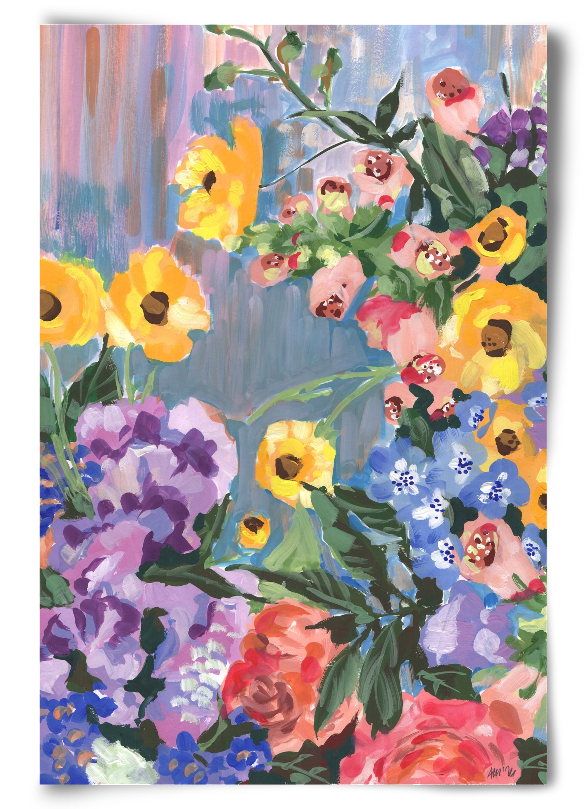 Retro Floral Bouqet, 60x90 cm, Keret nélkül