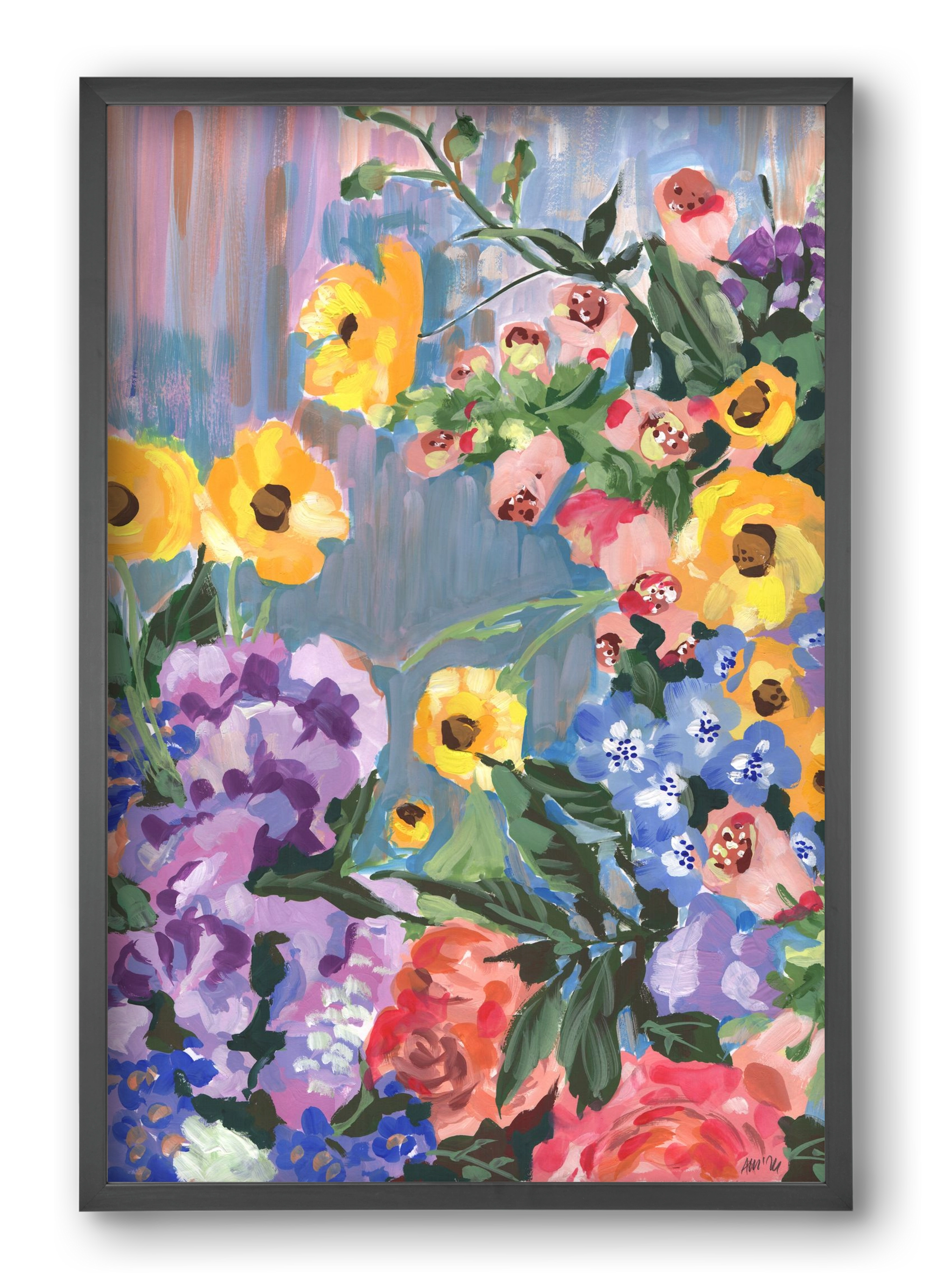 Retro Floral Bouqet, 40x60 cm (40x60 cm), Fekete keret