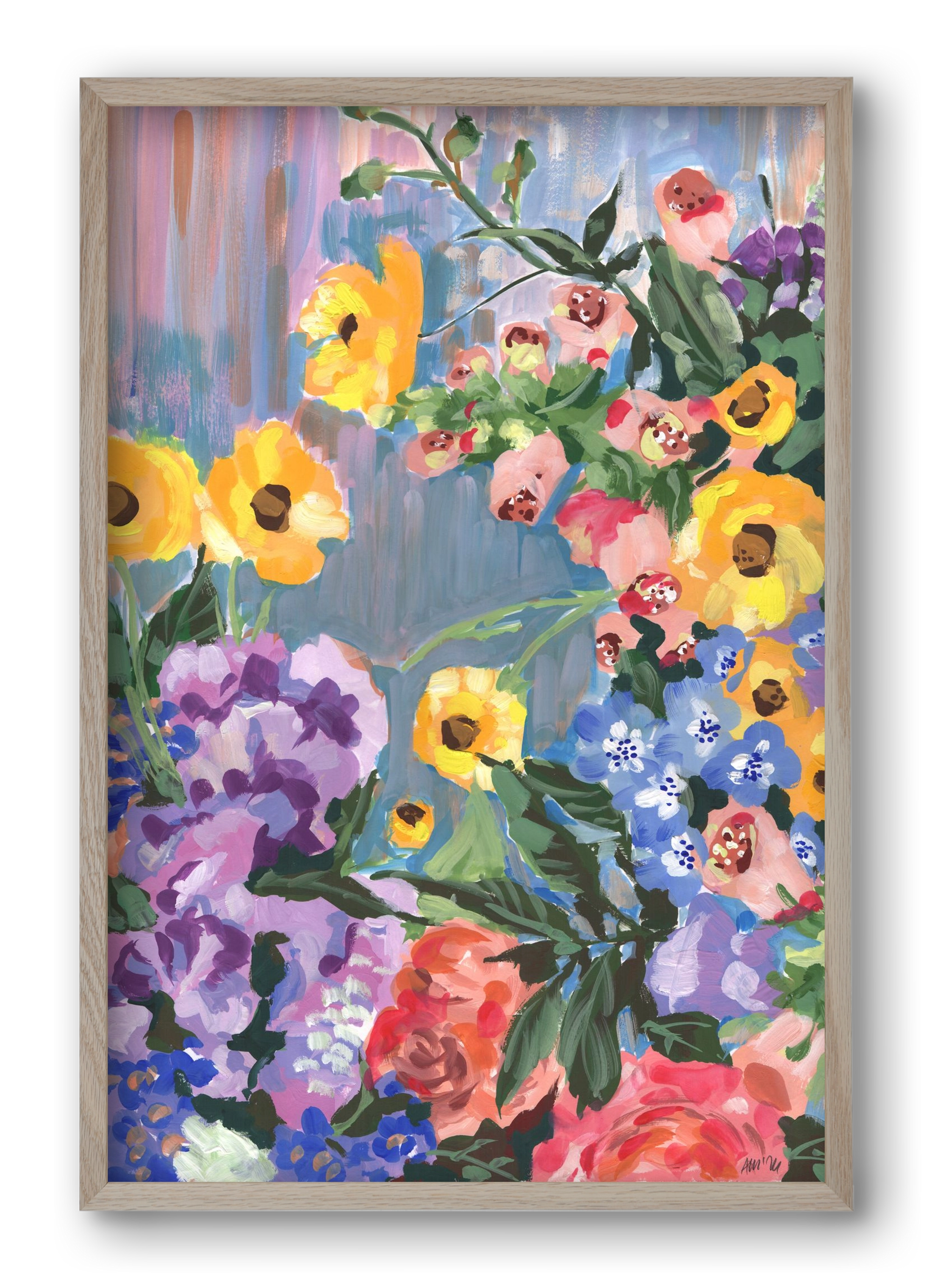 Retro Floral Bouqet, 40x60 cm (40x60 cm), Tölgy keret