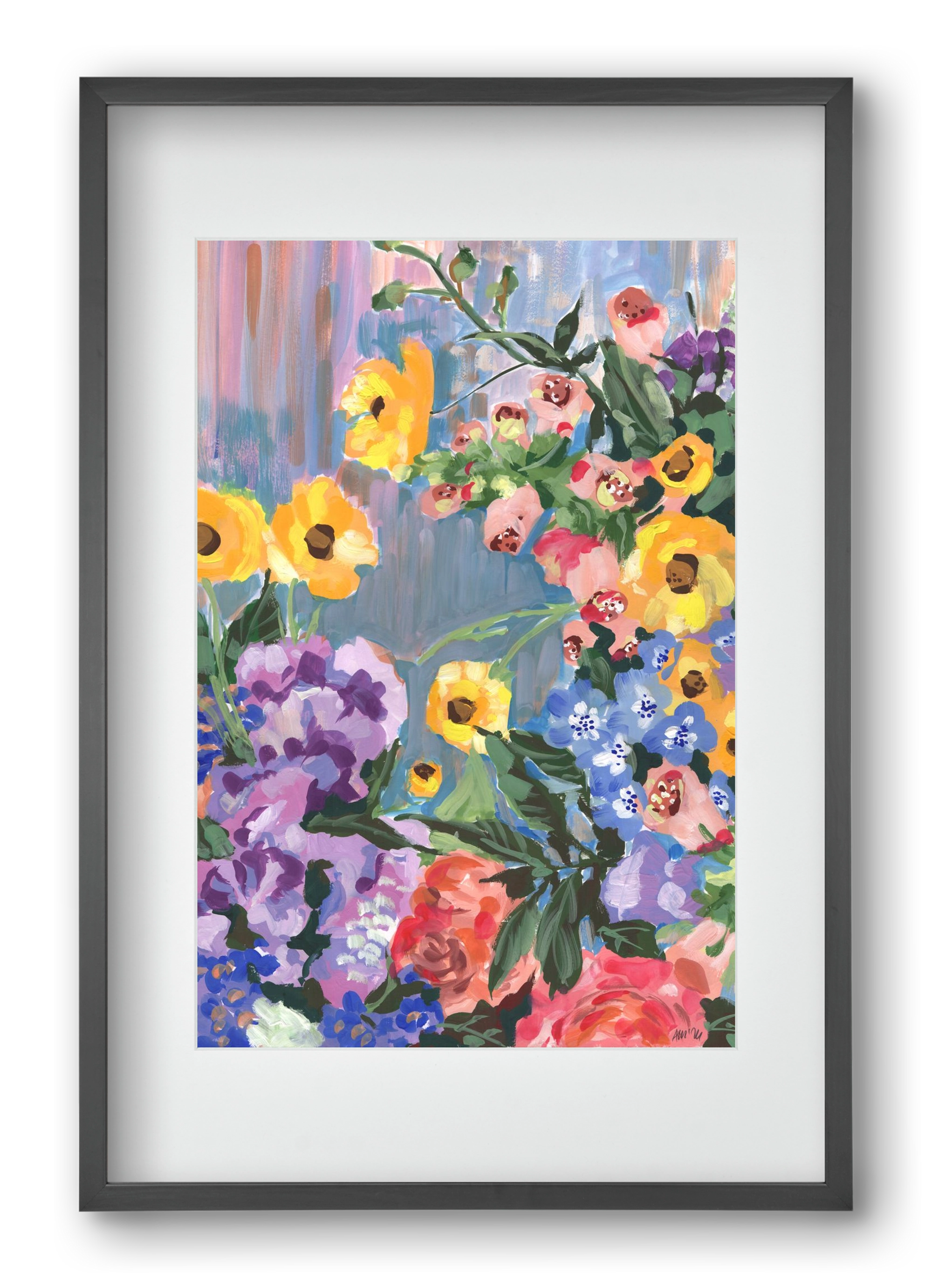 Retro Floral Bouqet, 40x60 cm (30x45 cm), Fekete keret, paszpartuval