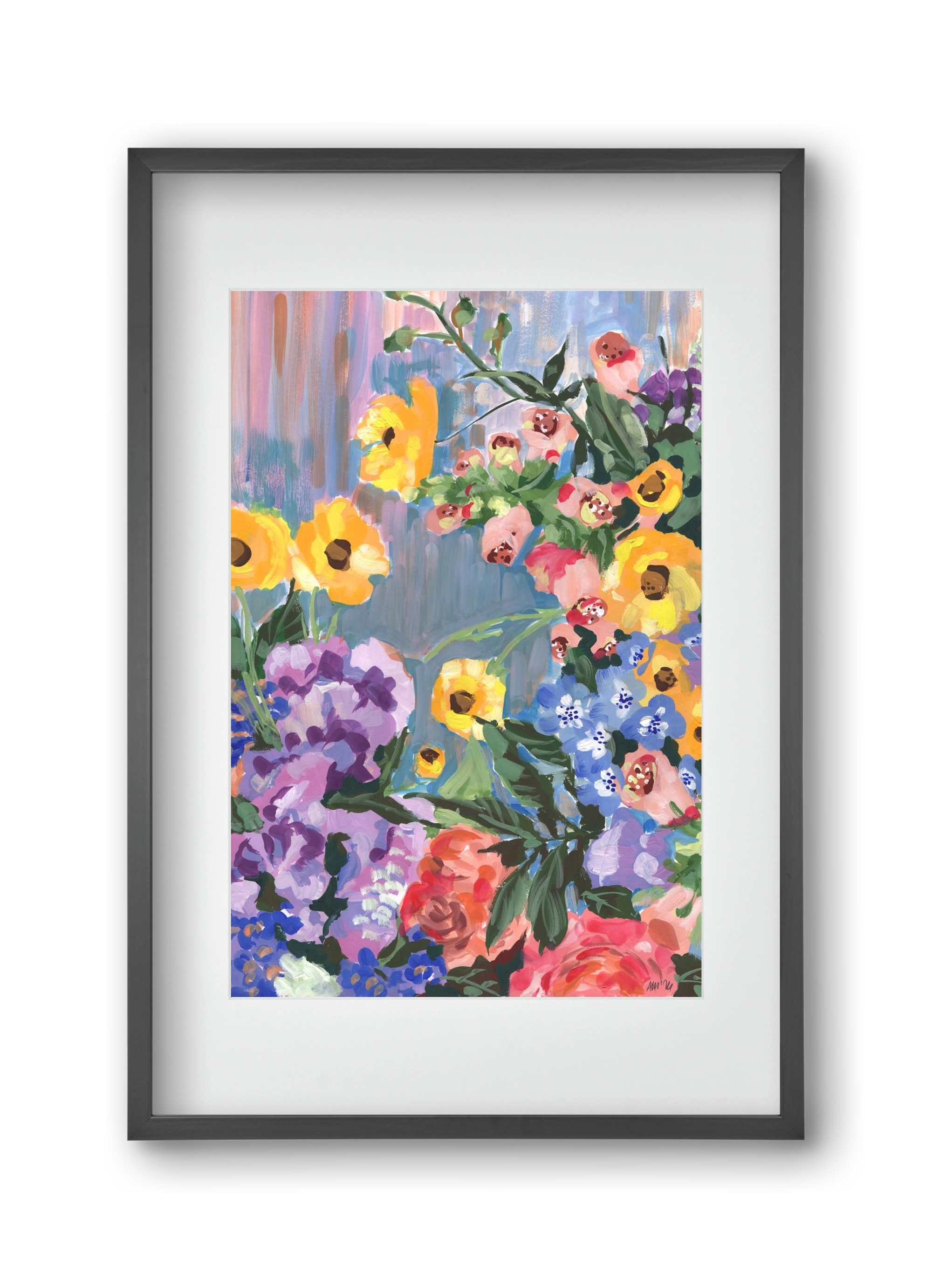 Retro Floral Bouqet, 30x45 cm (20x30 cm), Fekete keret, paszpartuval