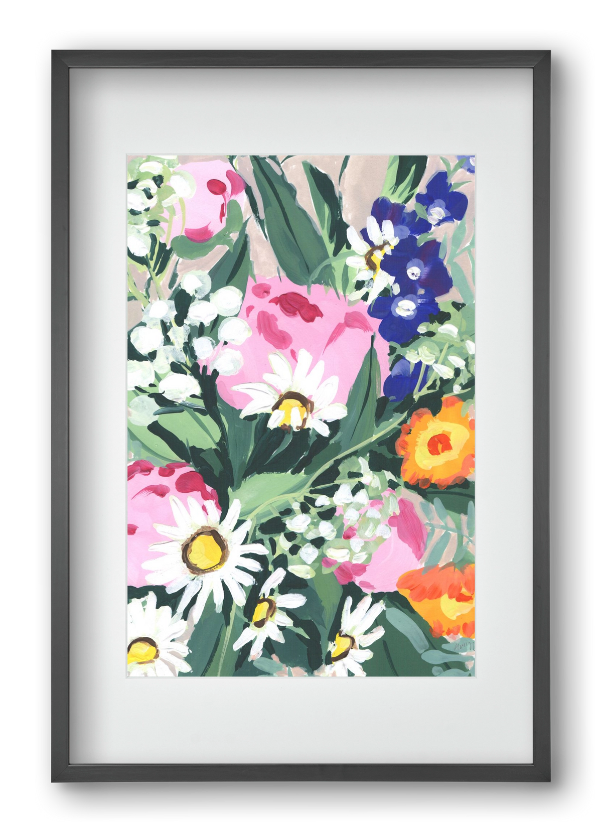 Daisies On Green Grass, 40x60 cm (30x45 cm), Fekete keret, paszpartuval