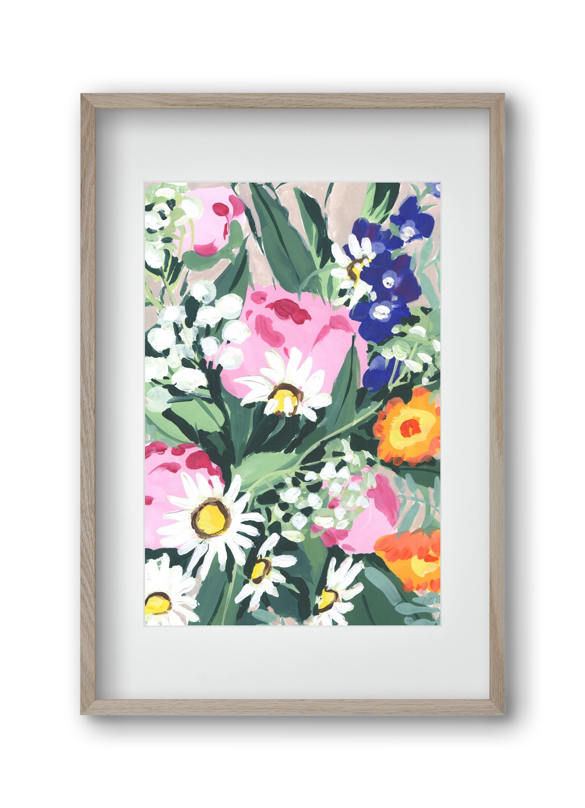 Daisies On Green Grass, 30x45 cm (20x30 cm), Tölgy keret, paszpartuval